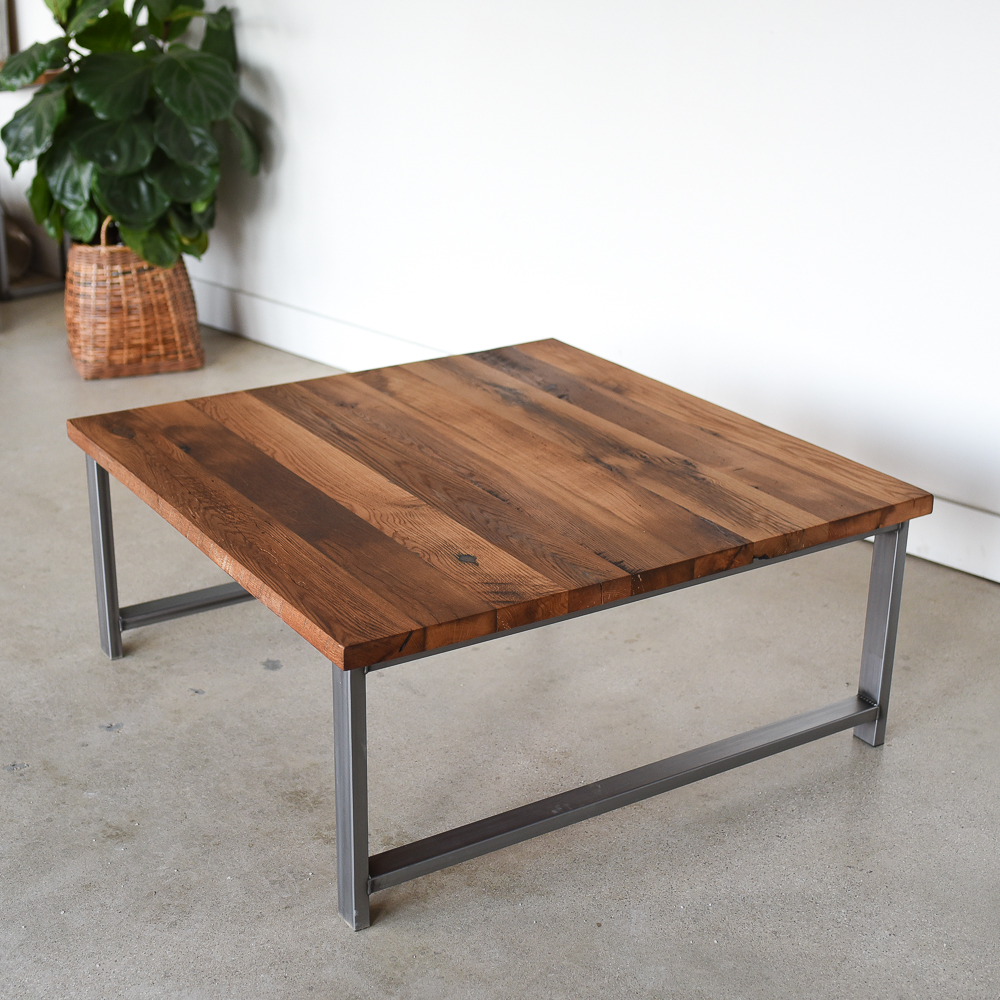Square Reclaimed Wood Coffee Table H Shaped Metal Legs What We