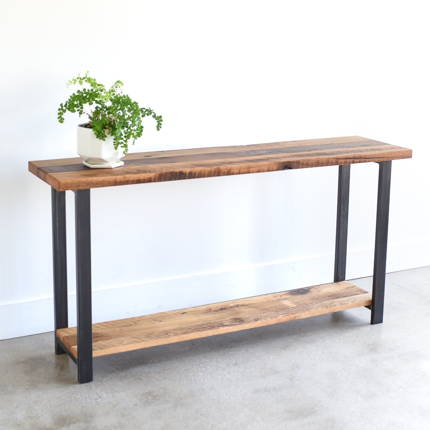 Reclaimed Wood Console Table With Lower, Barn Wood Sofa Table