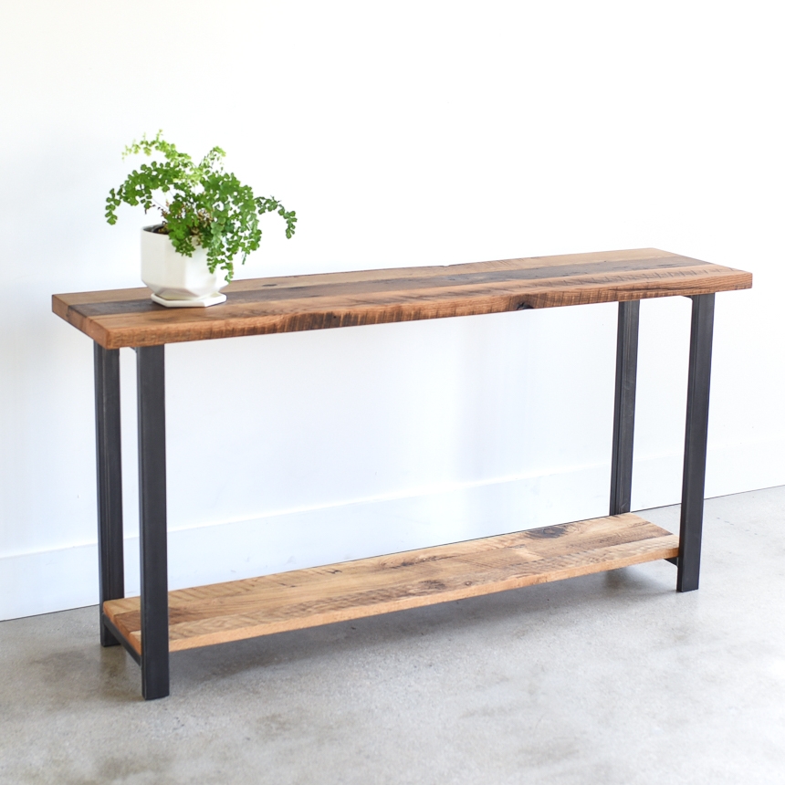 Reclaimed Wood Console Table With Lower Shelf What We Make Reclaimed Wood Console Table With Lower, Barn Wood Sofa Table