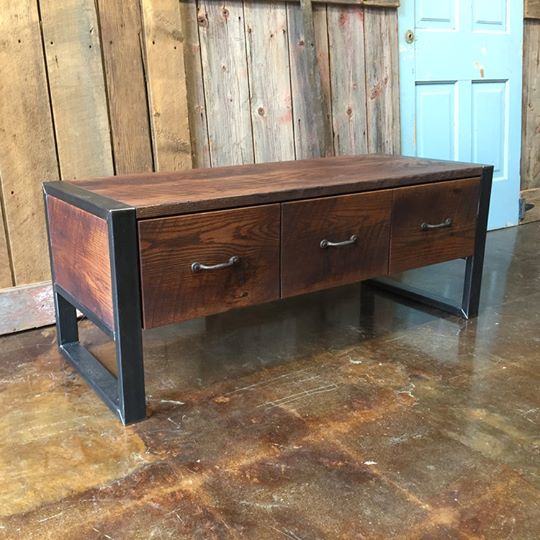 Industrial Reclaimed Wood Storage Bench, Rustic Wooden Benches With Storage