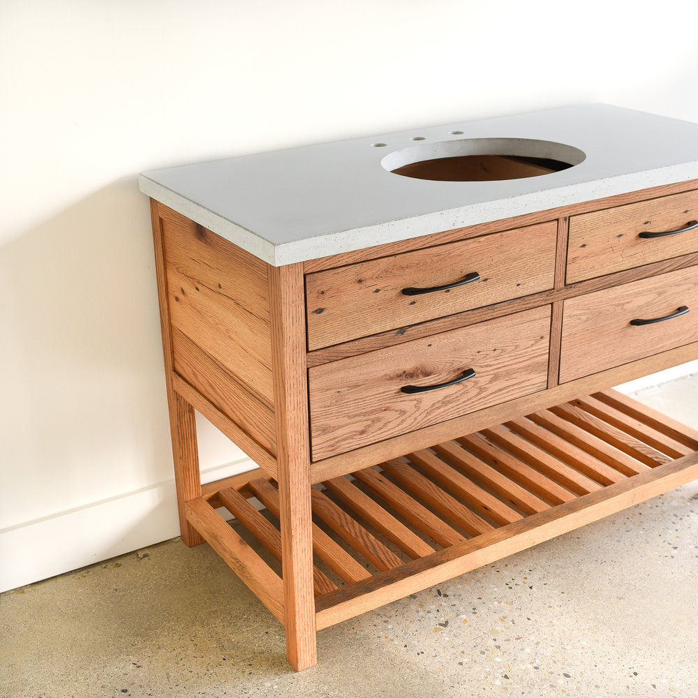 Reclaimed Wood 4 Drawer Vanity Slat Lower Shelf What We Make Reclaimed Wood 4 Drawer Vanity Slat Lower Shelf What We Make