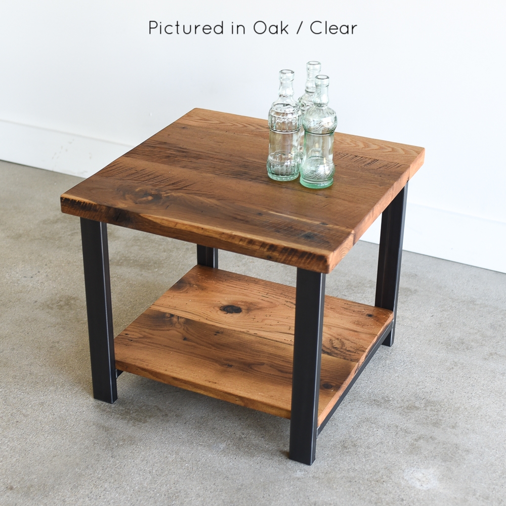 Industrial Reclaimed Wood Side Table Lower Shelf What We Make Industrial Reclaimed Wood Side Table, Reclaimed Wood Side Table With Drawer