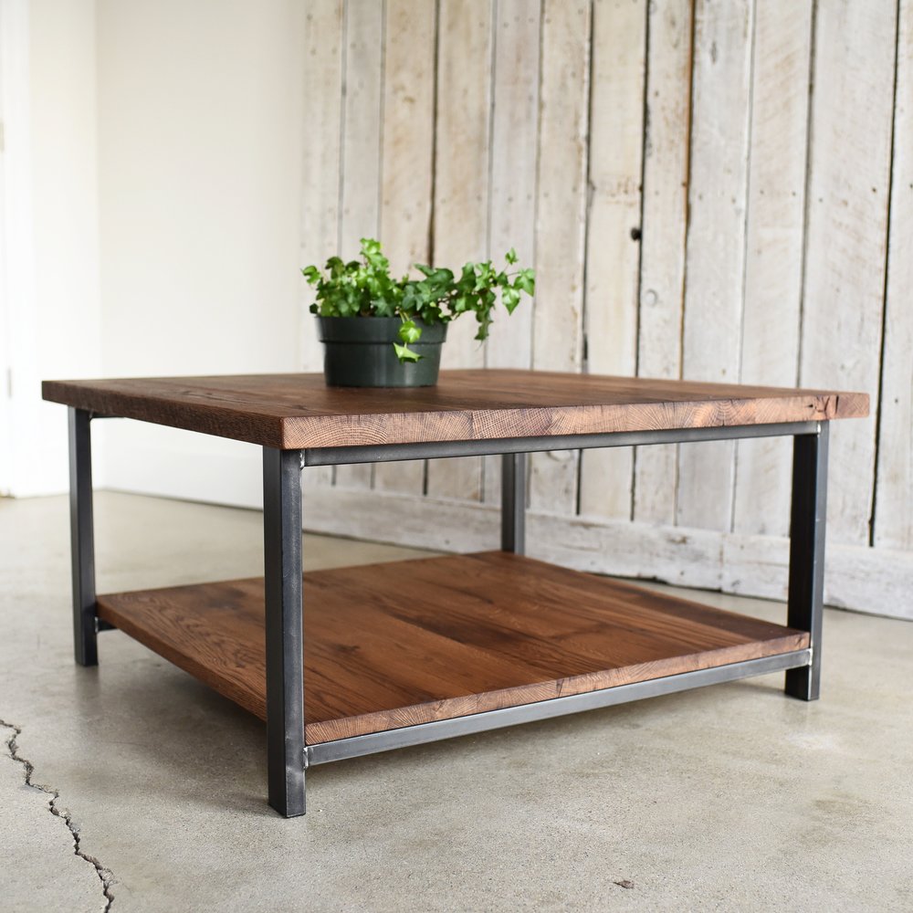 Square Reclaimed Wood Coffee Table Lower Shelf What We