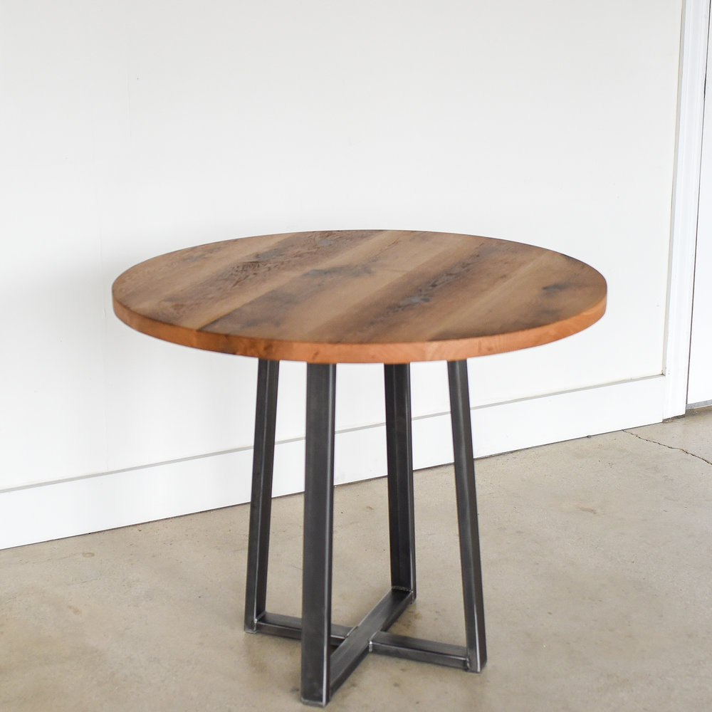 Round Industrial Reclaimed Wood Pub, Round Table Bar Height