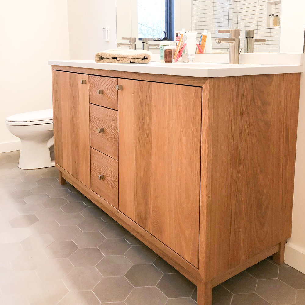 White Oak Wood Vanity Double Sink, Modern Vanity Sinks