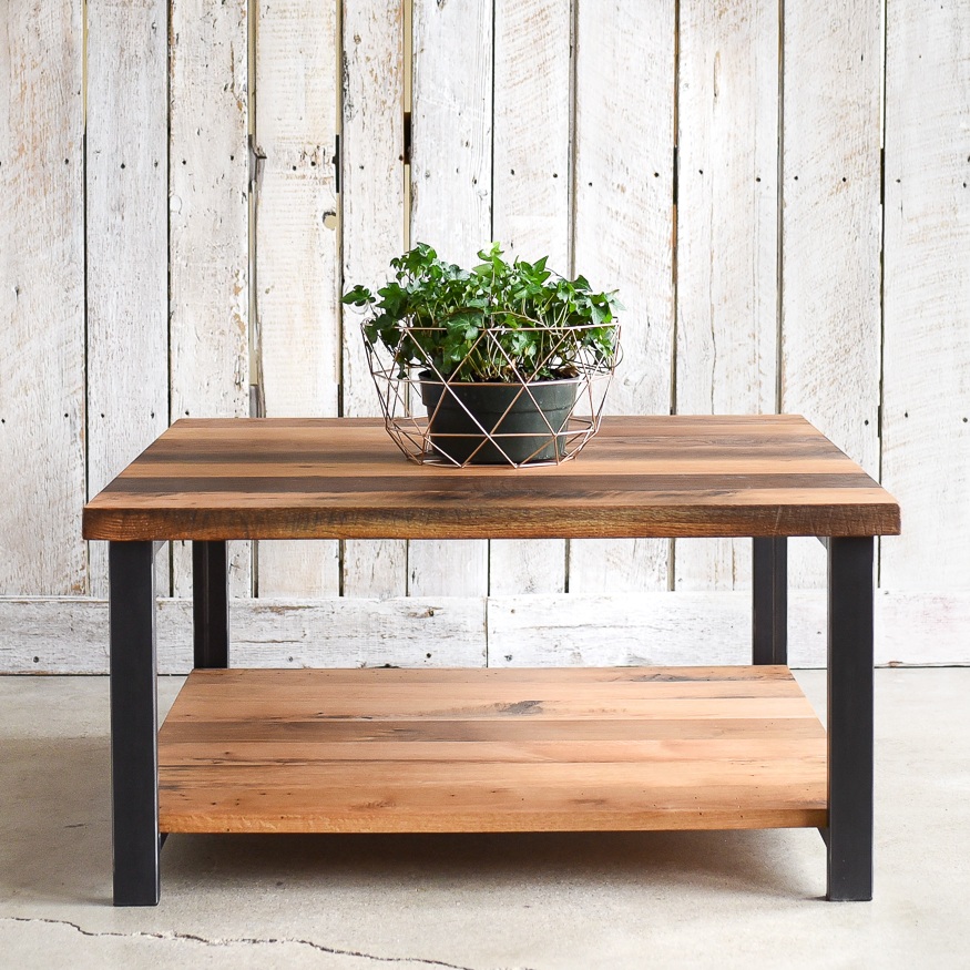 Square Reclaimed Wood Coffee Table Lower Shelf What We Make Square Reclaimed Wood Coffee Table, Reclaimed Wood Square Coffee Table With Storage
