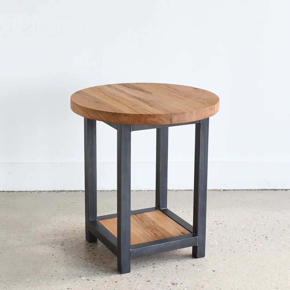 Round Reclaimed Wood End Table Lower Square Shelf What We Make Round Reclaimed Wood End Table Lower Square Shelf What We Make