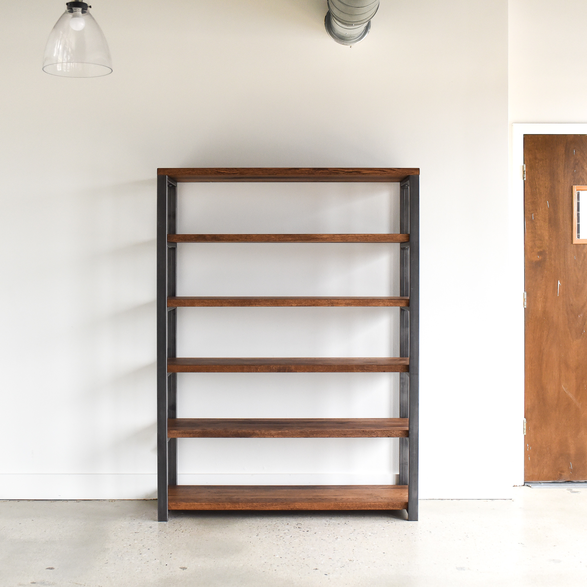 Open Industrial Bookcase with Reclaimed Wood Shelves