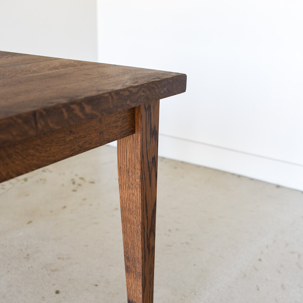 Reclaimed Wood Plank Dining Table, Tapered Dresser Legs