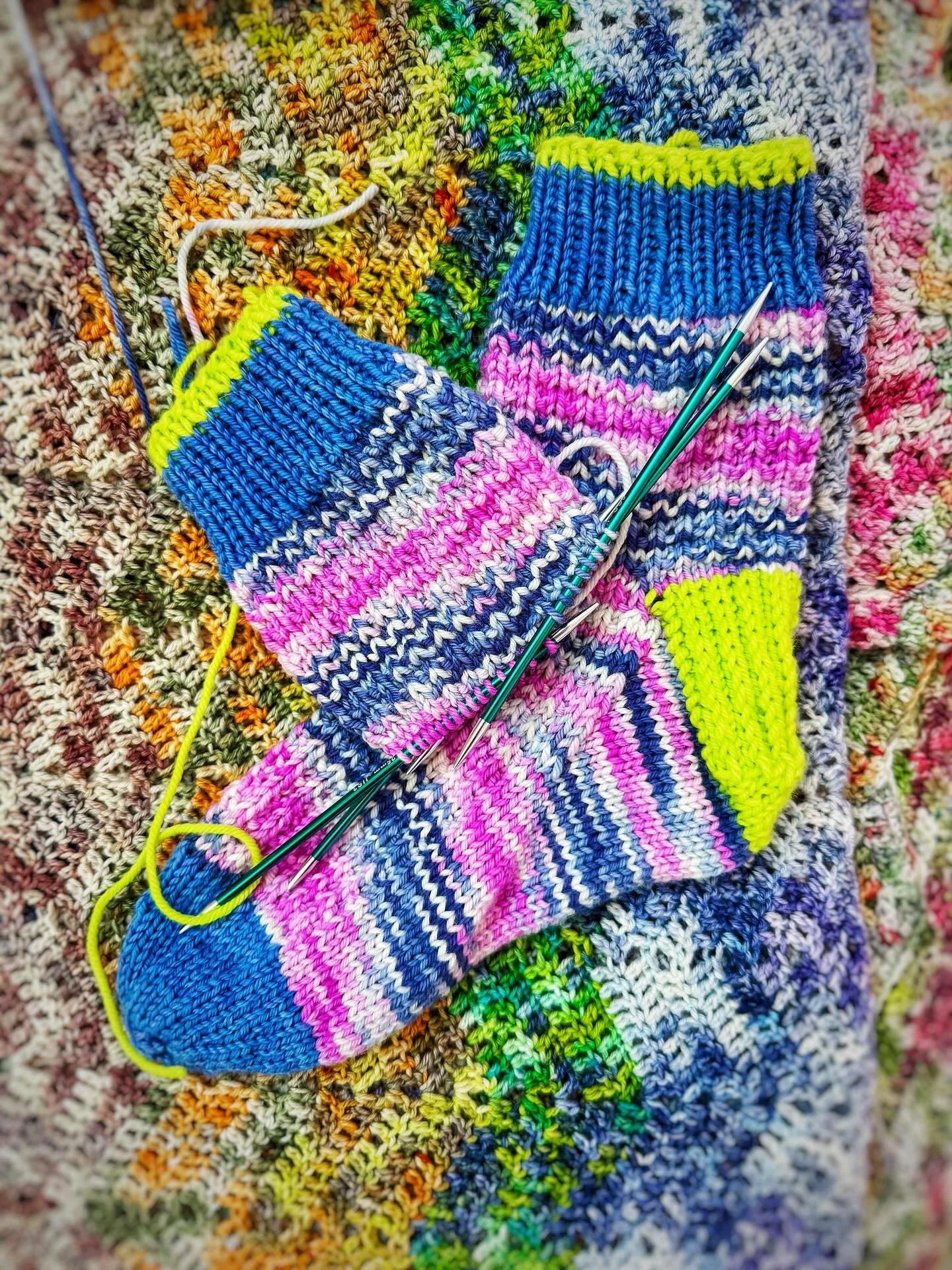 Using this gorgeous @southernskeins yarn from my June subscription box to make my mom a pair of DK weight socks for Christmas. 

She&rsquo;s in a nursing home these days (which is actually good news if you know about my summer) and I think these will