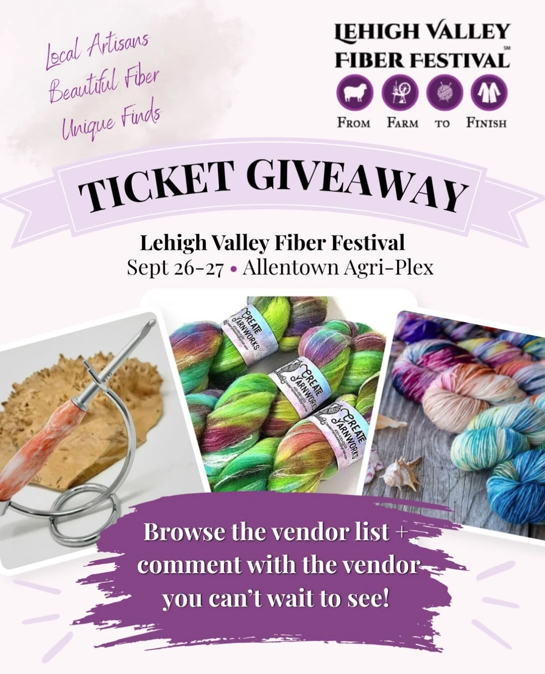 The Lehigh Valley Fiber Festival is coming back to the Allentown Agri-Plex September 26&ndash;27, and they&rsquo;ve invited me to help spread the word&hellip; and give two of you the chance to join in the fun!

The festival brings together artists an