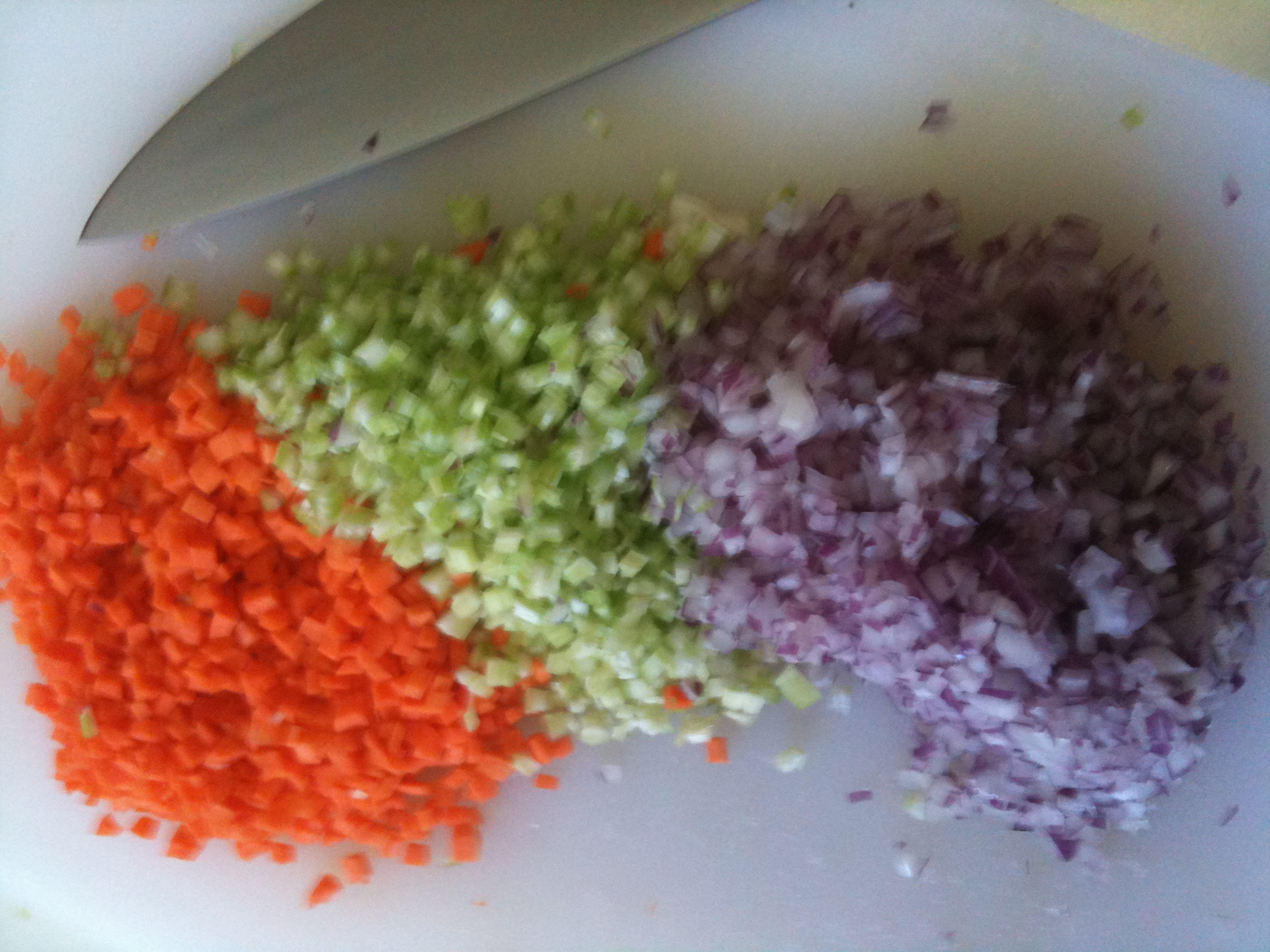 3mm brunoise of onions, celery and carrot
