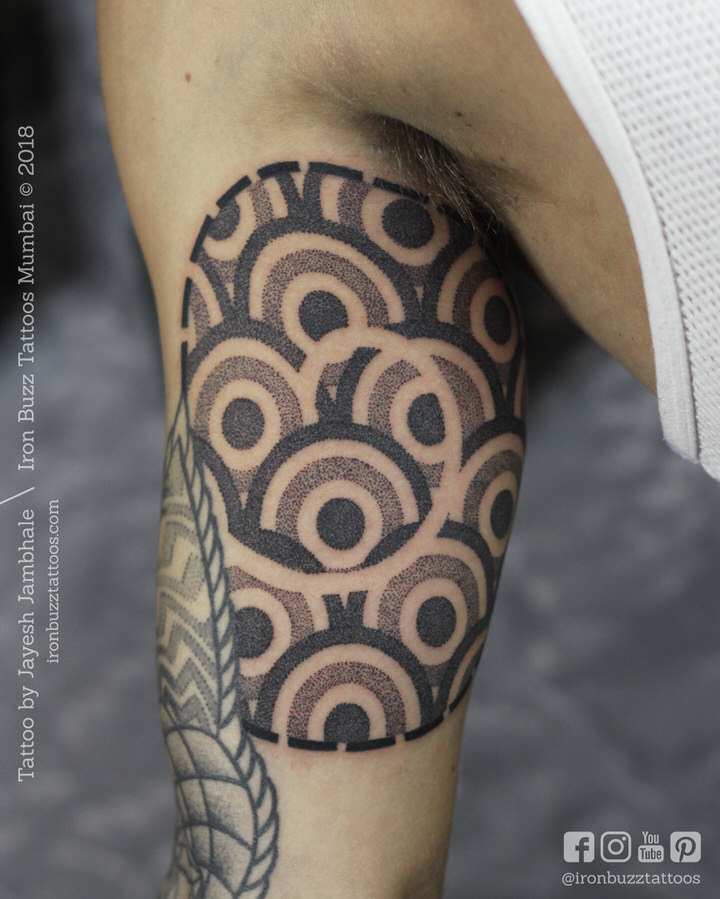 geometric full sleeve partial coverup dotwork and solid black by Kevin  Ligabue kevinligabue Oakland CA  rtattoo