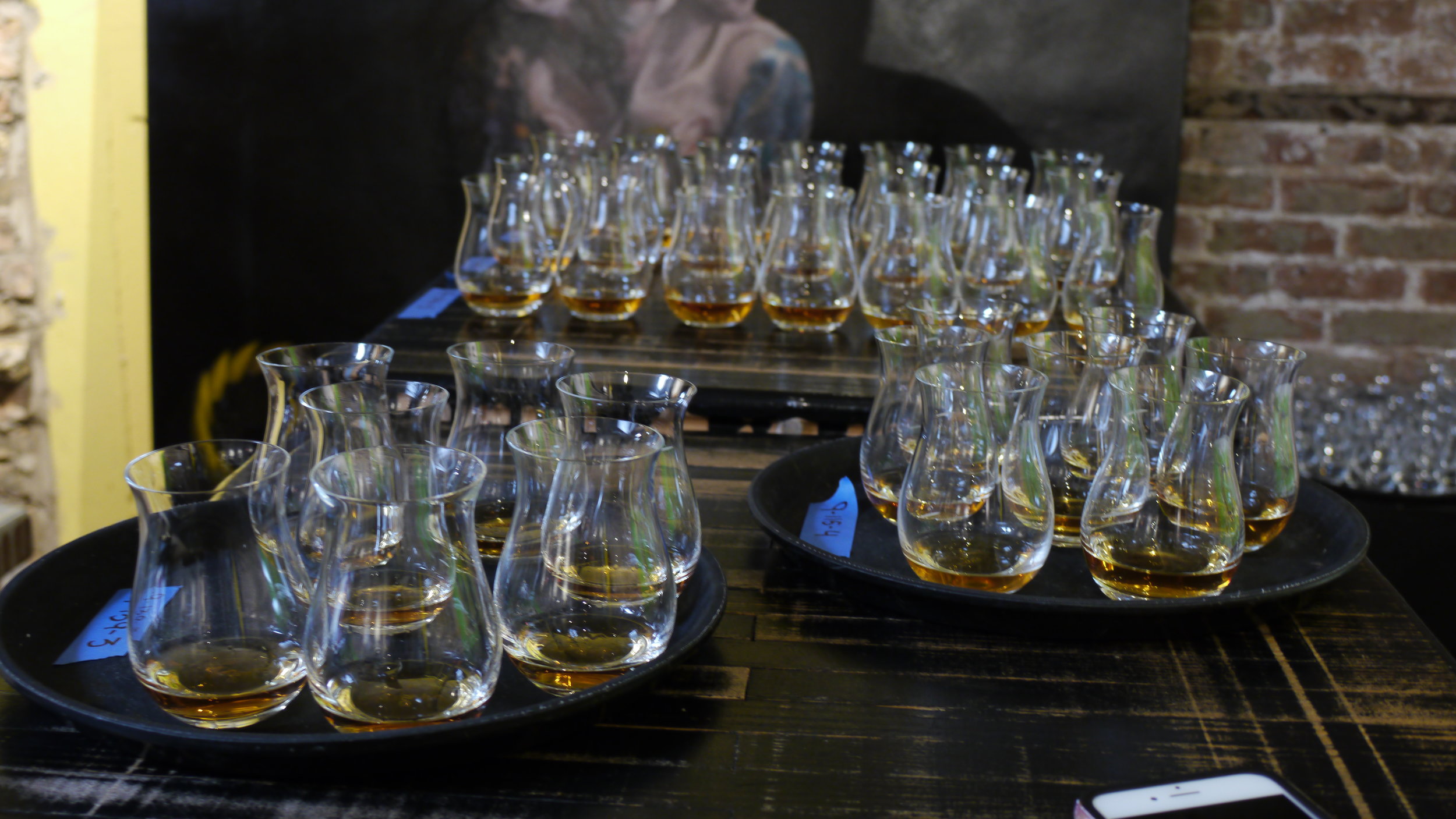 Blind whisky samples for the judges