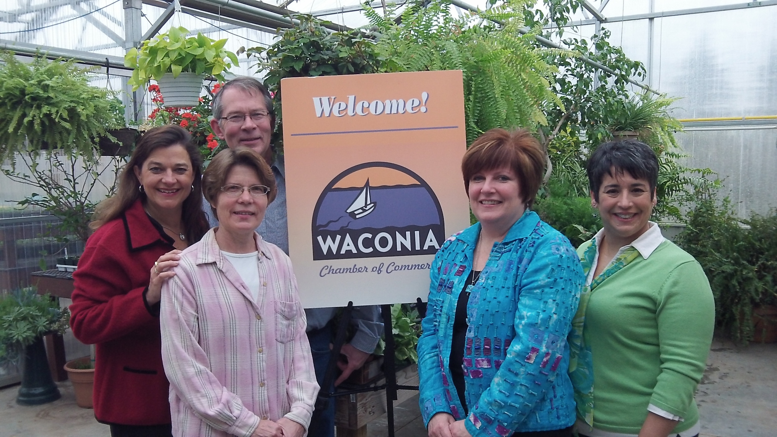 (L to R) Gina Holman, J. Carver Distillery Manager, Avis and Randy Hammer, Owners of Willow Winds Gardens, Kellie Sites, Chamber President, and Carmen Gesinger, Chamber Marketing & Communications Specialist
