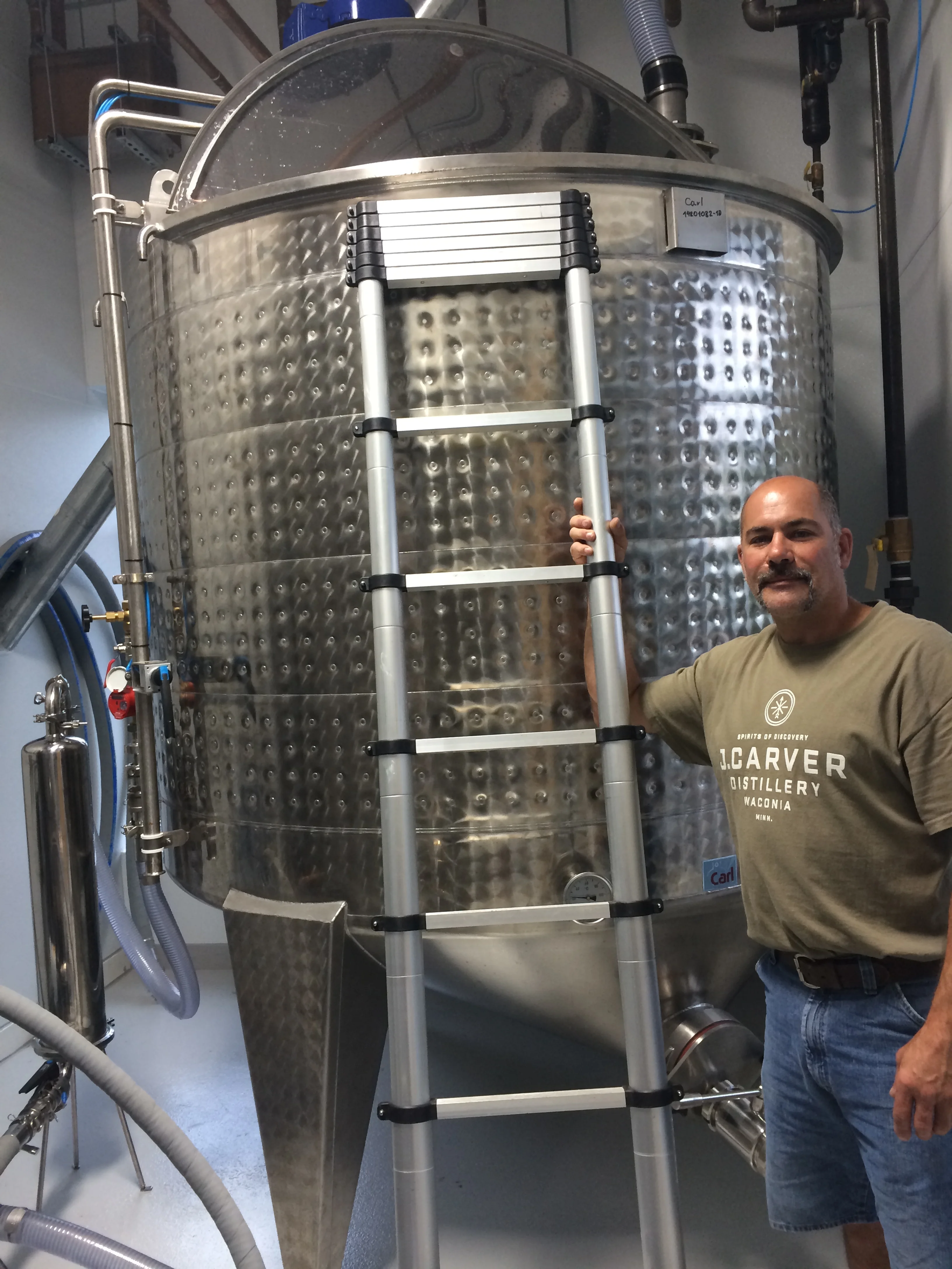Dan prepping for the first mash at J. Carver Distillery
