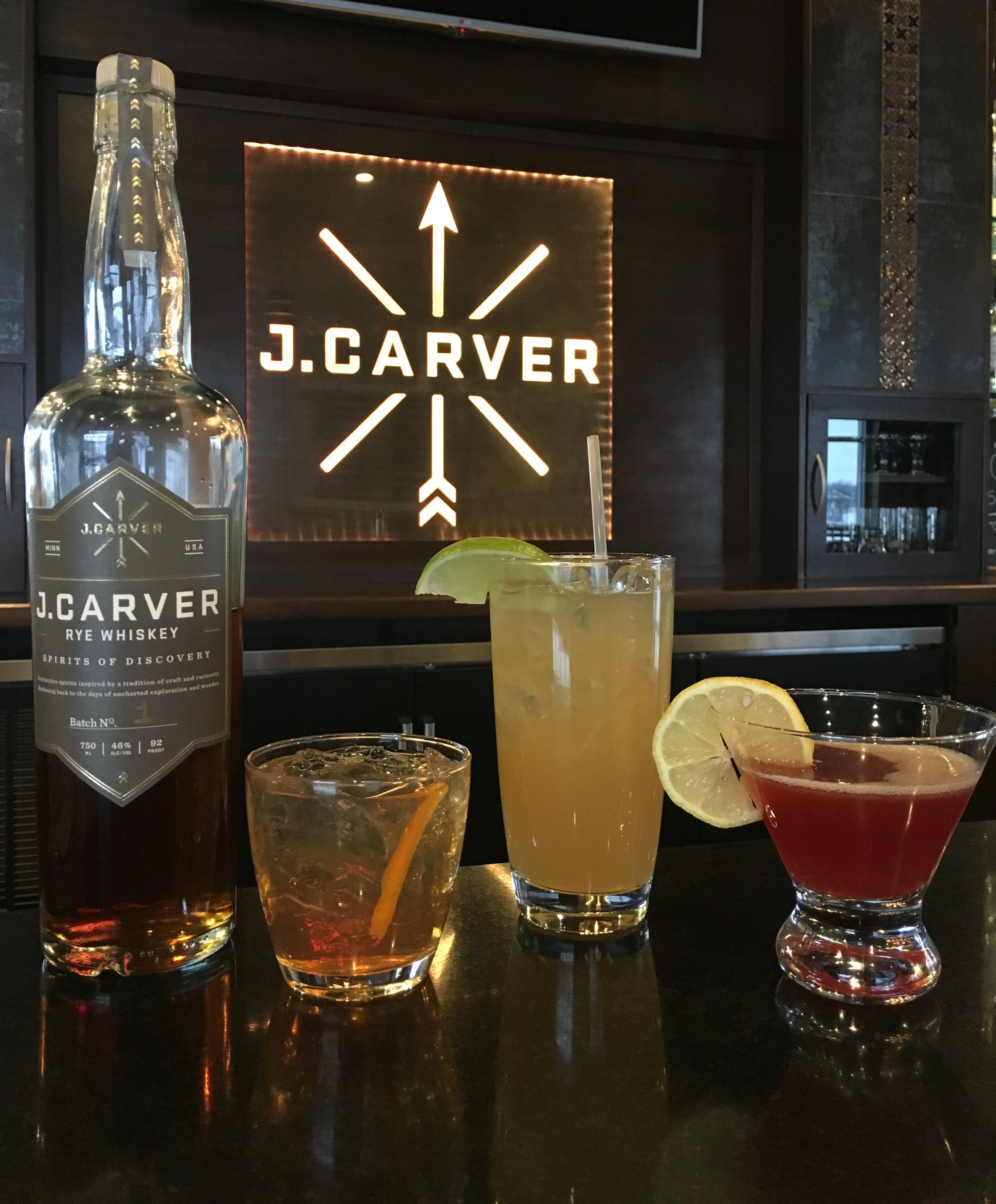 J. Carver Rye Whiskey Specialty Cocktails available in our Cocktail Room