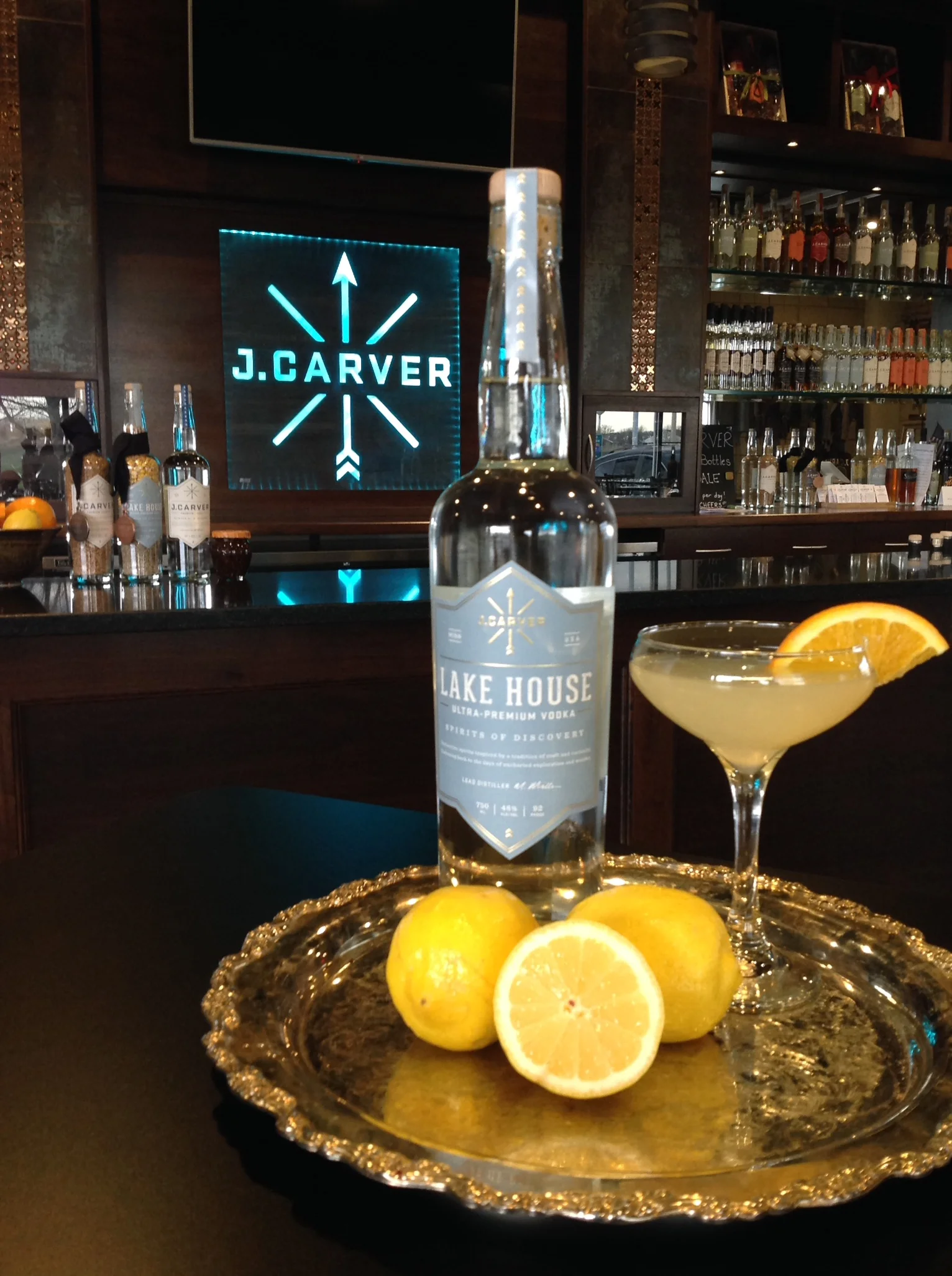 J. Carver Lake House Fig Martini Lake House Fig Martini Recipe 2 oz J. Carver Lake House Vodka 1 oz fig simple syrup* 1 oz freshly squeezed lemon juice 3 dashes orange bitters Put all ingredients in a shaker with ice. Shake and strain in a chilled martini coupe and garnish with an orange. Fig Simple Syrup Recipe: 2 cups water, 2 cups sugar, 4 tablespoons fig preserves. Put all ingredients into a pan and simmer until the sugar is dissolved. Let the liquid cool. Strain off the fig preserves and pour liquid into a mason jar. keep refrigerated up to 2-3 weeks.