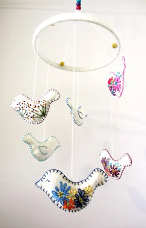 Embroidered handmade nursery mobile