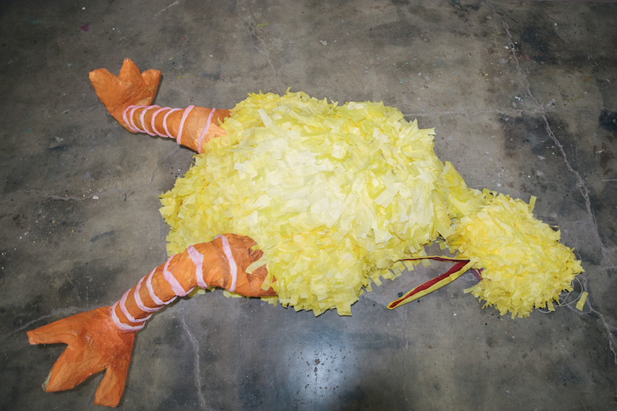 Untitled (Big Bird) . 2014. Found objects, paper, glue and wire. 3'x9'x6' Photo: Mikayla Whitmore