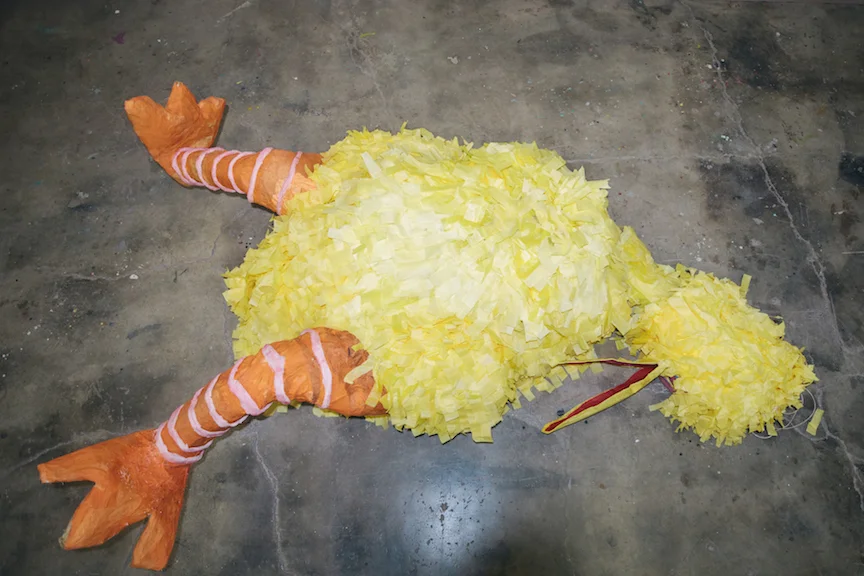 Untitled (Big Bird) . 2014. Found objects, paper, glue and wire. 3'x9'x6' Photo: Mikayla Whitmore
