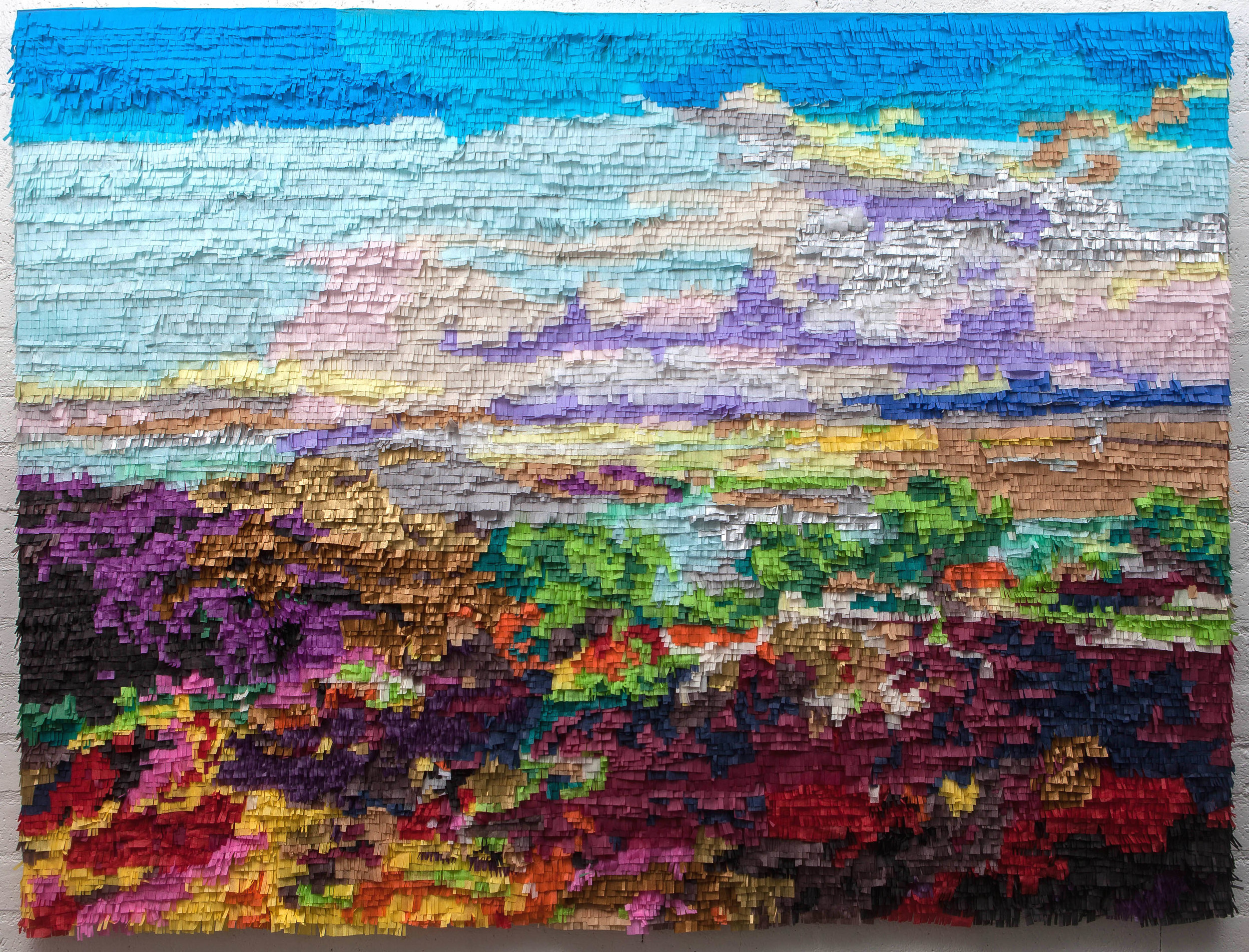 Valle de México desde el Cerro de Santa Isabel, after Jose Maria Velasco. 2016. Paper and glue on board. 64"x 86" Photo: Mikayla Whitmore