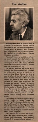 A photo and bio of Vincent Starrett that was published in The Philadelphia Inquirer on Sunday, August 20, 1944. The same text but with a different photo appeared on Sept. 3, 1944.