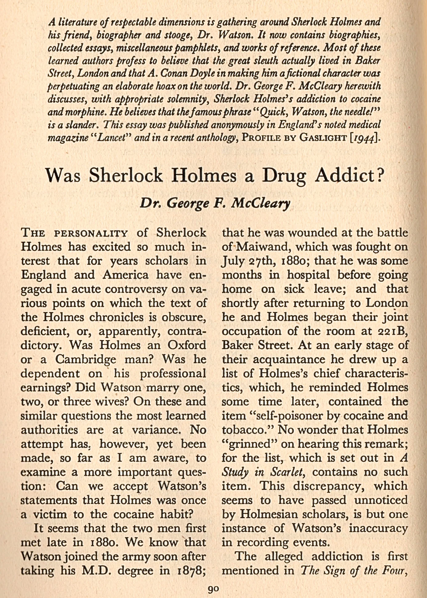 Dr. George F. McCleary's contribution to Encore .