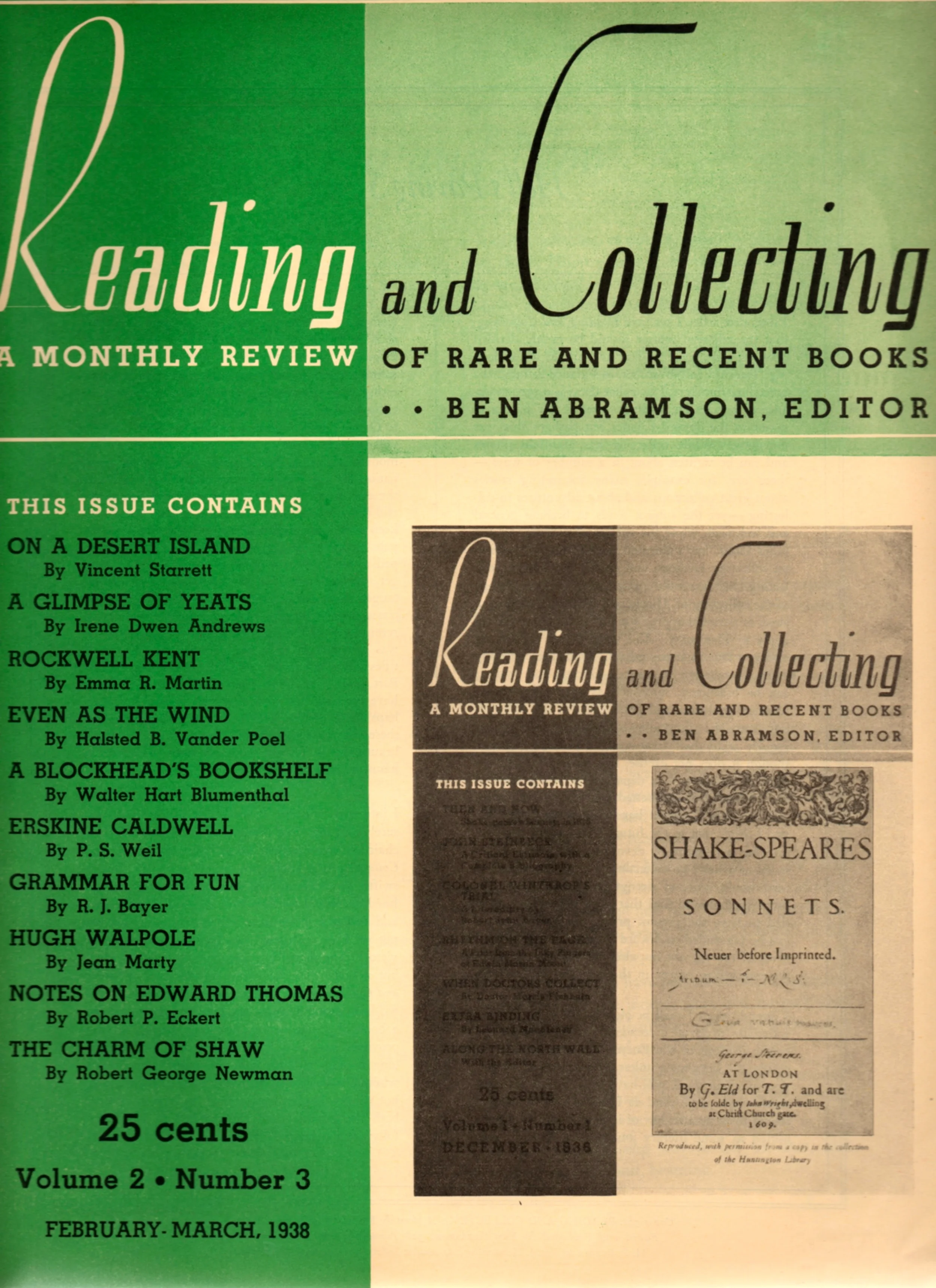 Starrett's article got top billing in the list on the left. Sadly, this was the last issue of Reading and Collecting .