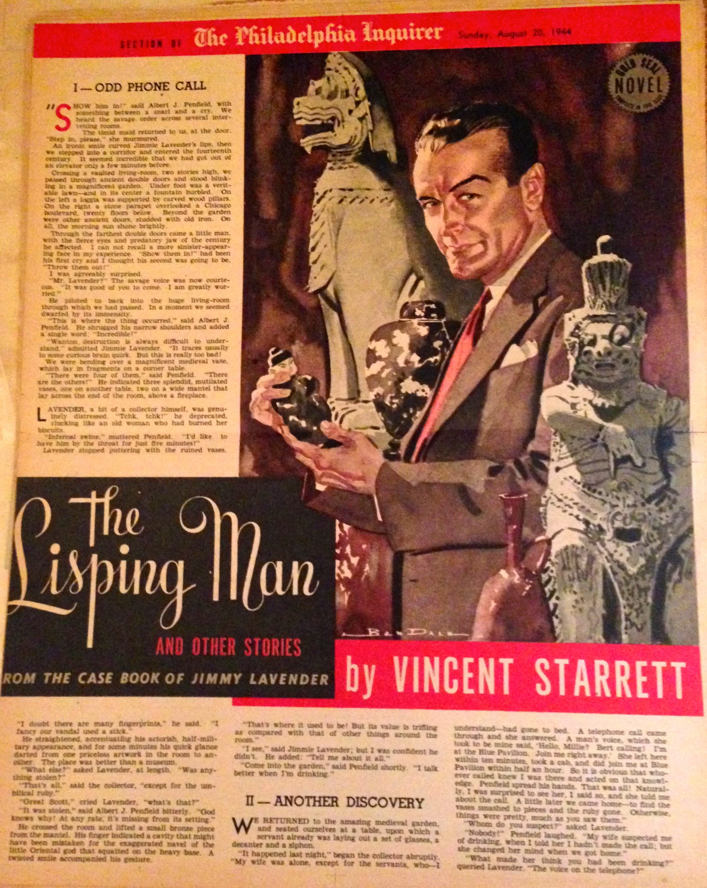 The Philadelphia Inquirer in 1944 reprinted several Lavender short stories. As you can see, the name is Jimmy in the subhed, but Jimmie in the story copy. Why didn't a copy editor catch this?