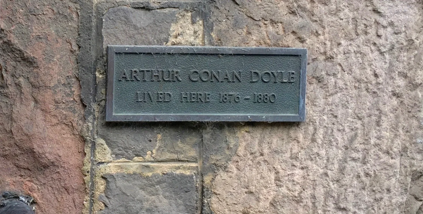 A marker on the apartment that was once home to Arthur Conan Doyle while he was a student at the University of Edinburgh.