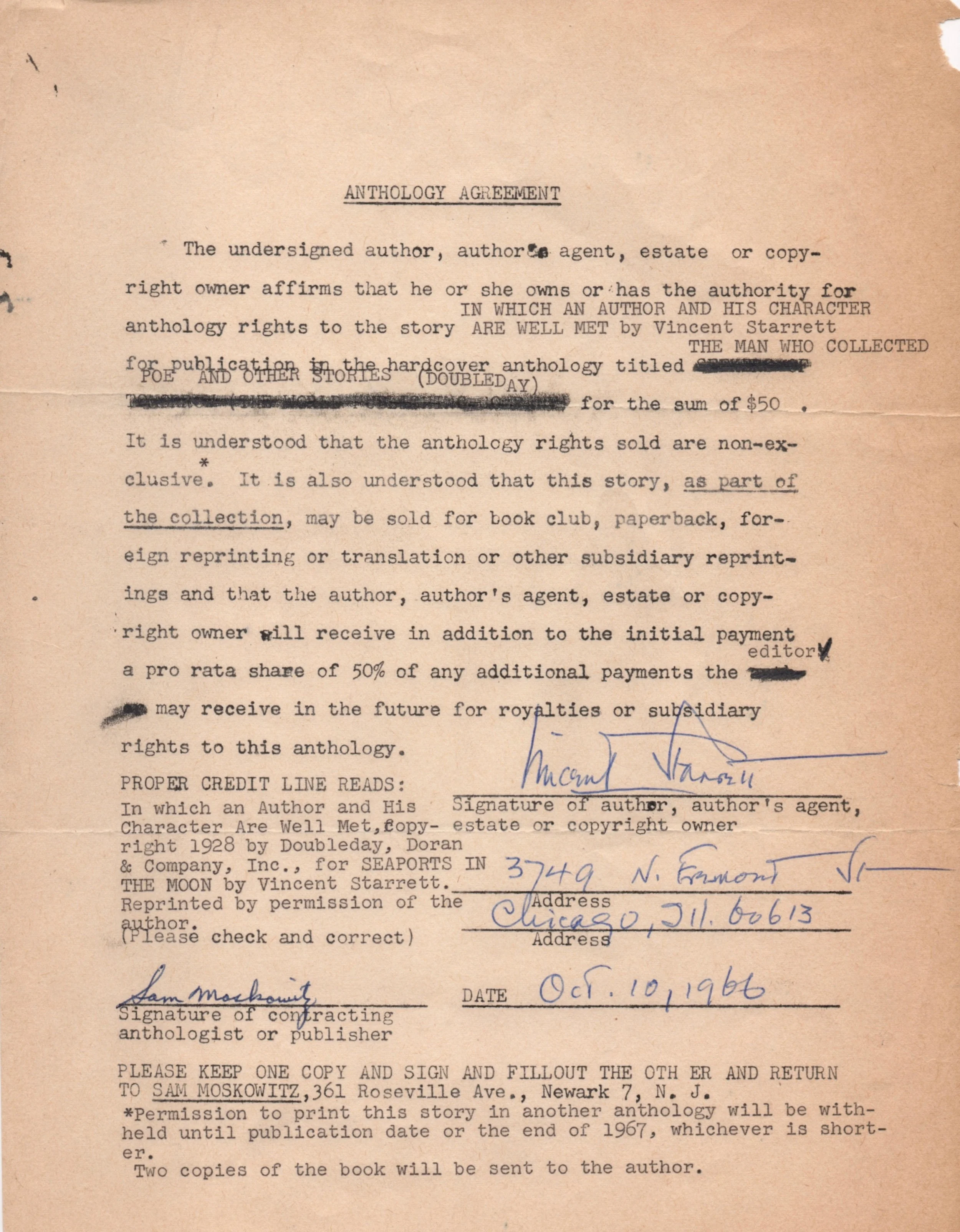 The contract between Moskowitz and Starrett.