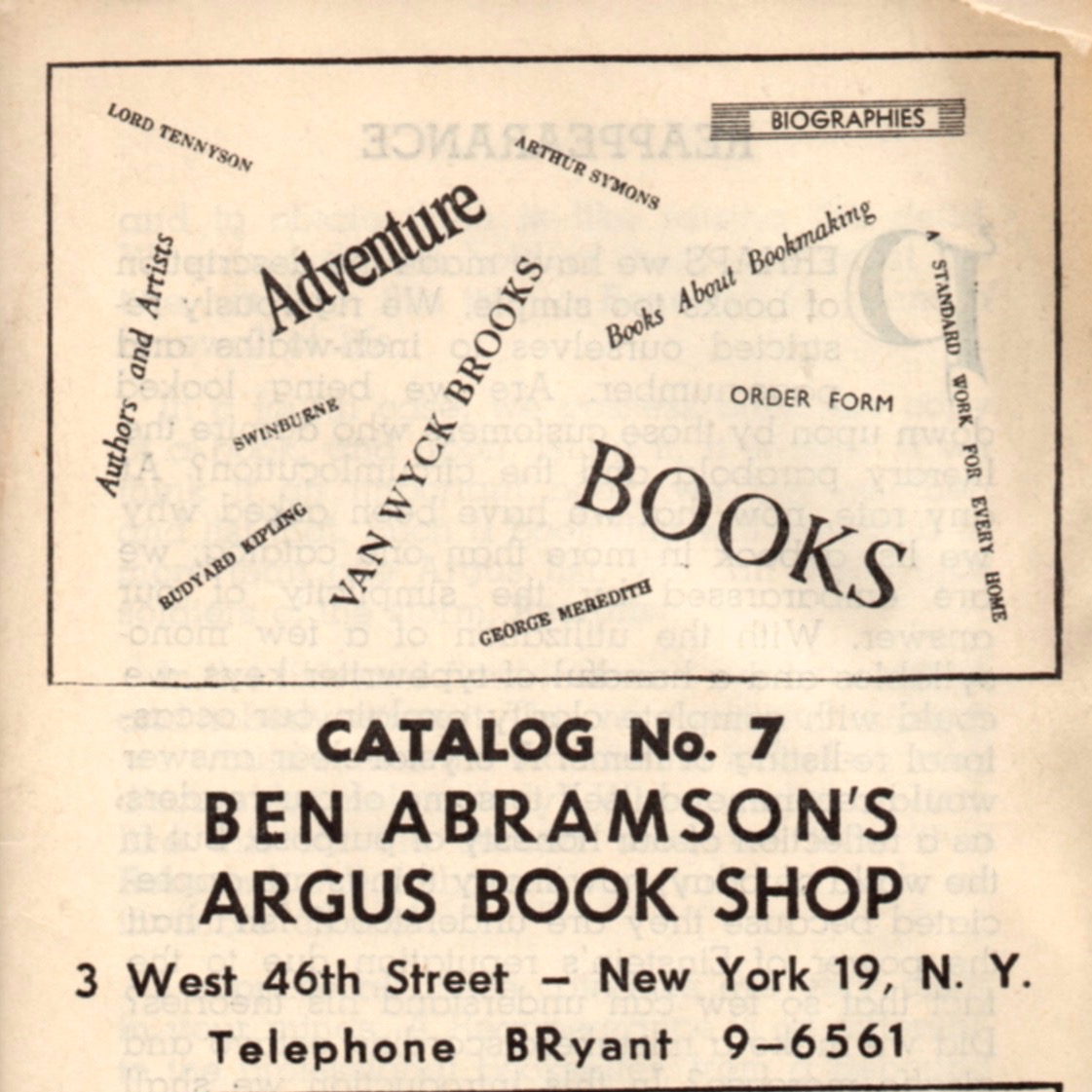 Cover to one of Ben Abramson's book catalogs.
