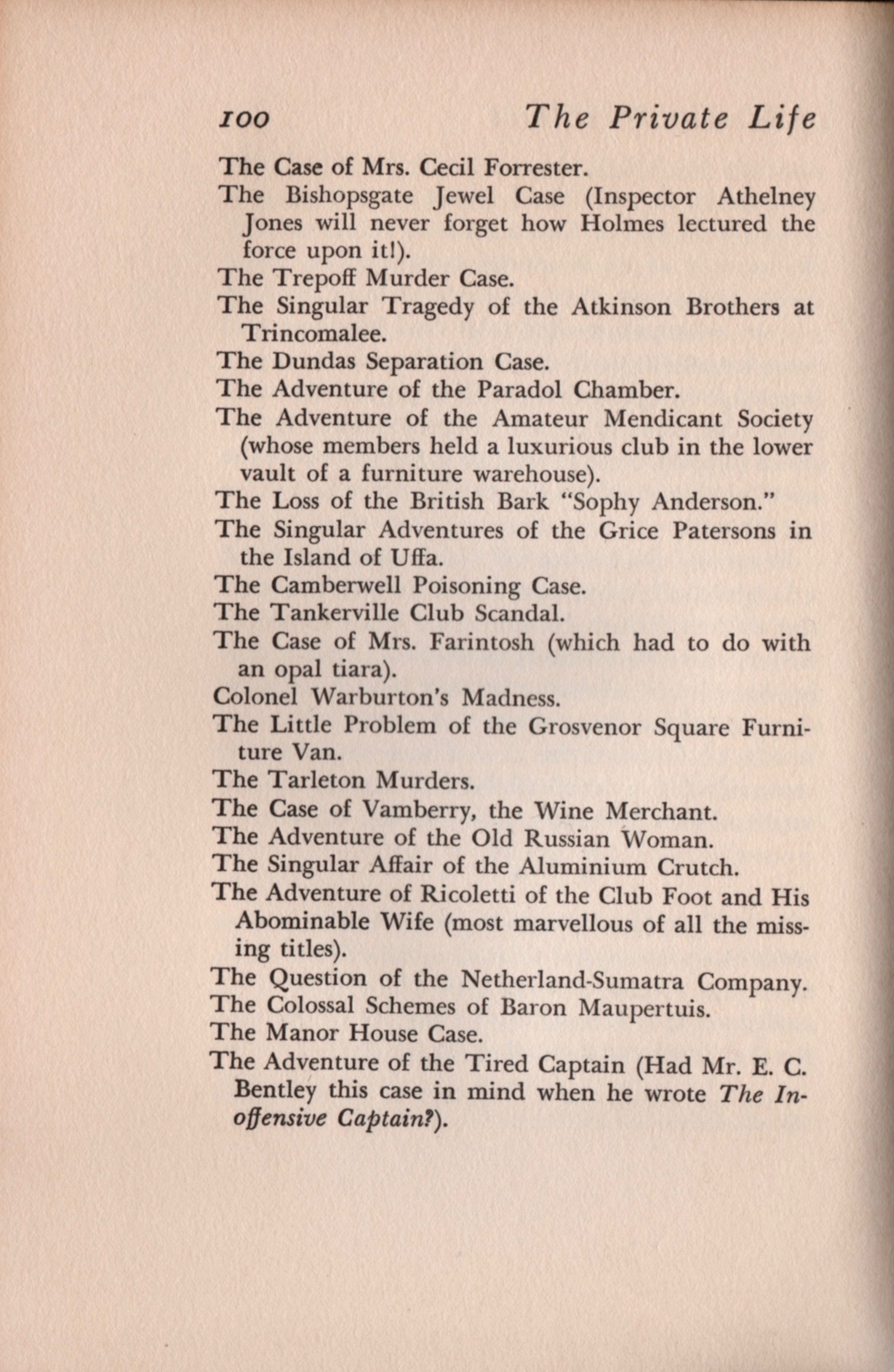 Page 100 of the 1933 edition of The Private Life of Sherlock Holmes .