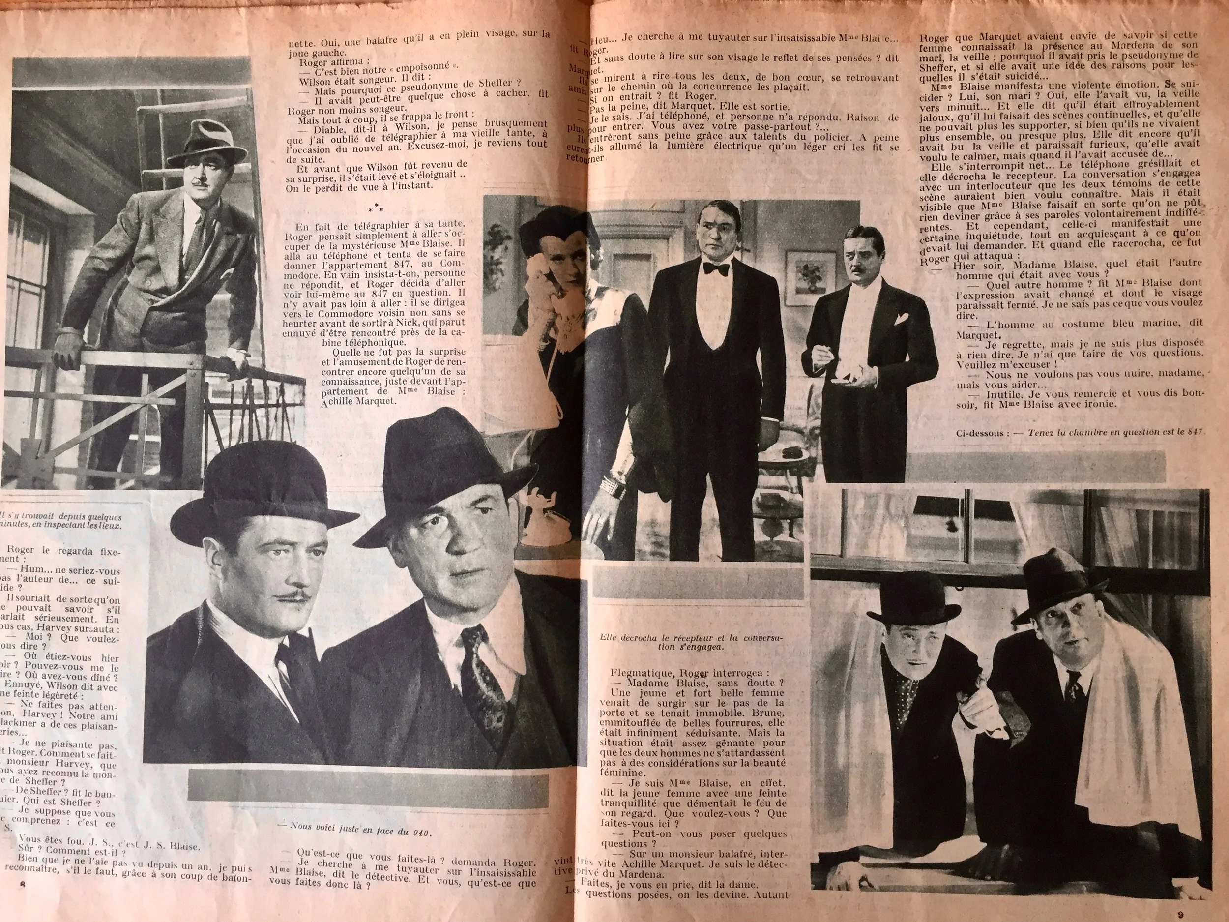 The illustrated center spread of the French film script.