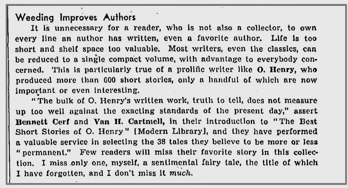 Starrett's commentary on Cerf and Cartmell's book, The Best Short Stories of O.Henry .