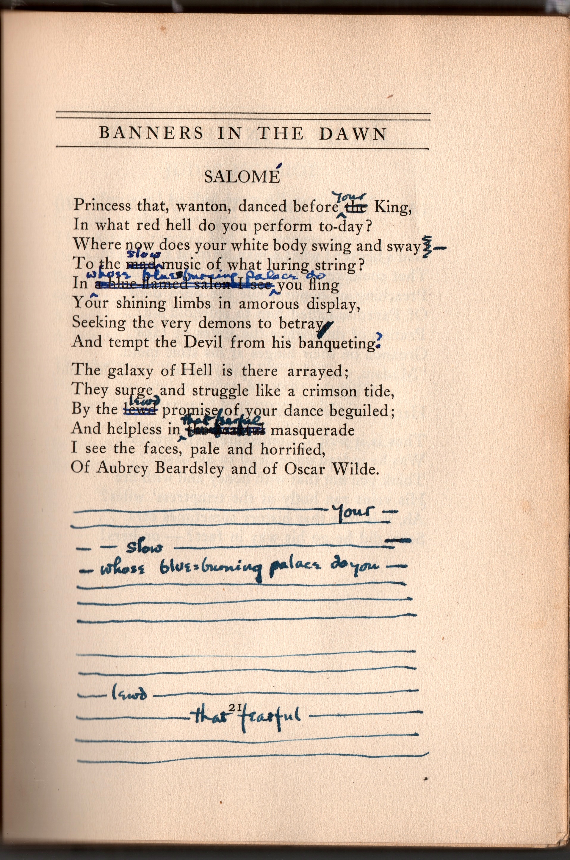 The annotated version of "Salomé" that is in Fridolf Johnson's copy of Starrett's 1923 book of poetry, Banners in the Dawn.