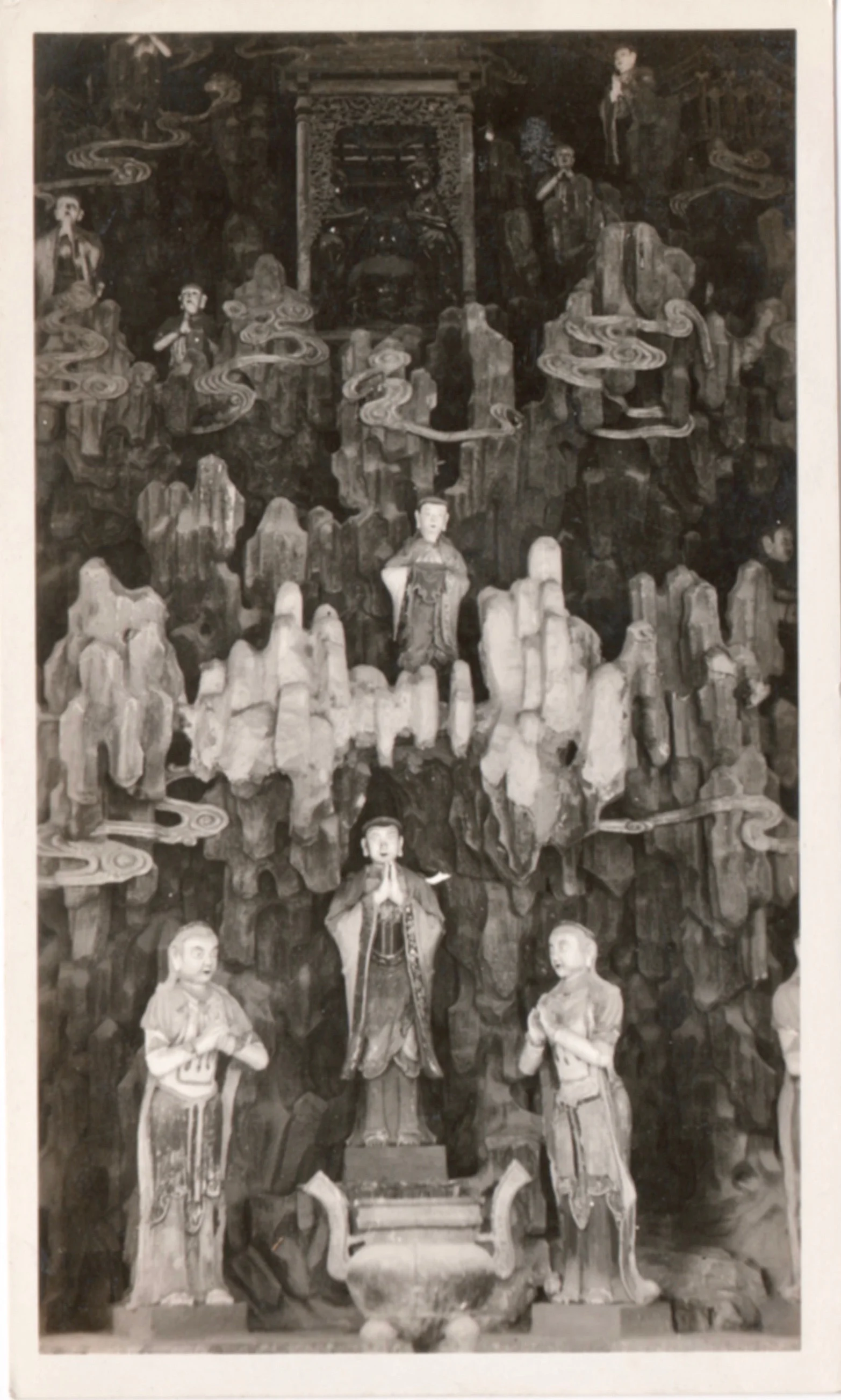 On back of this tiny snapshot, Starrett has written, "The Buddhist 'Heaven' a sculpture in the Winter Palace , Peking."
