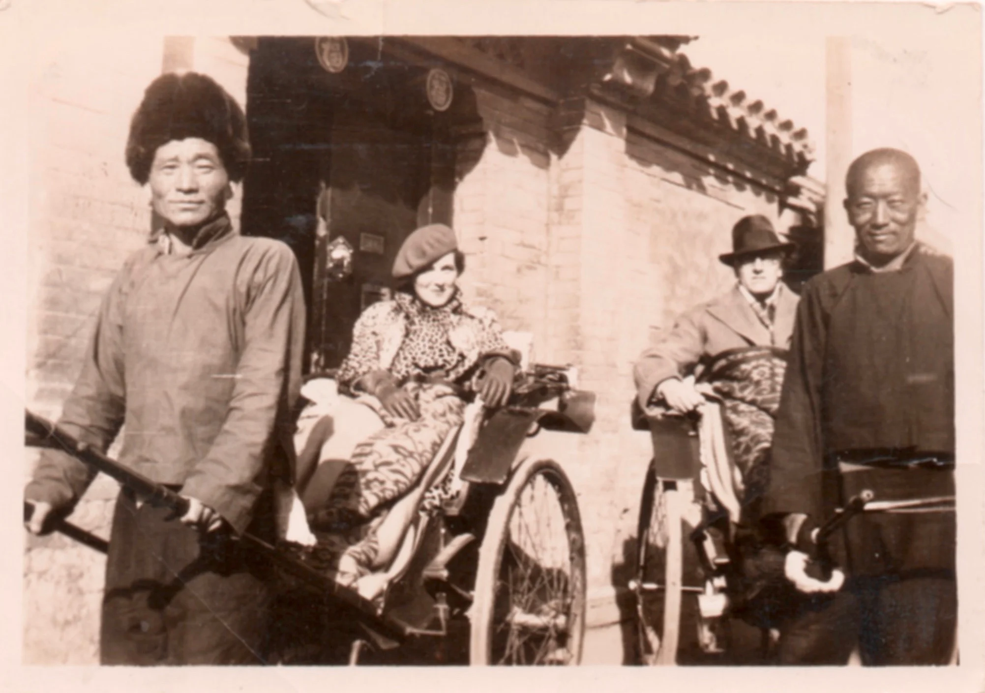 Ray and Vincent in matching rickshaws getting ready to leave their home in Peking for a night on the town. It sure beats taking the El back in Chicago.
