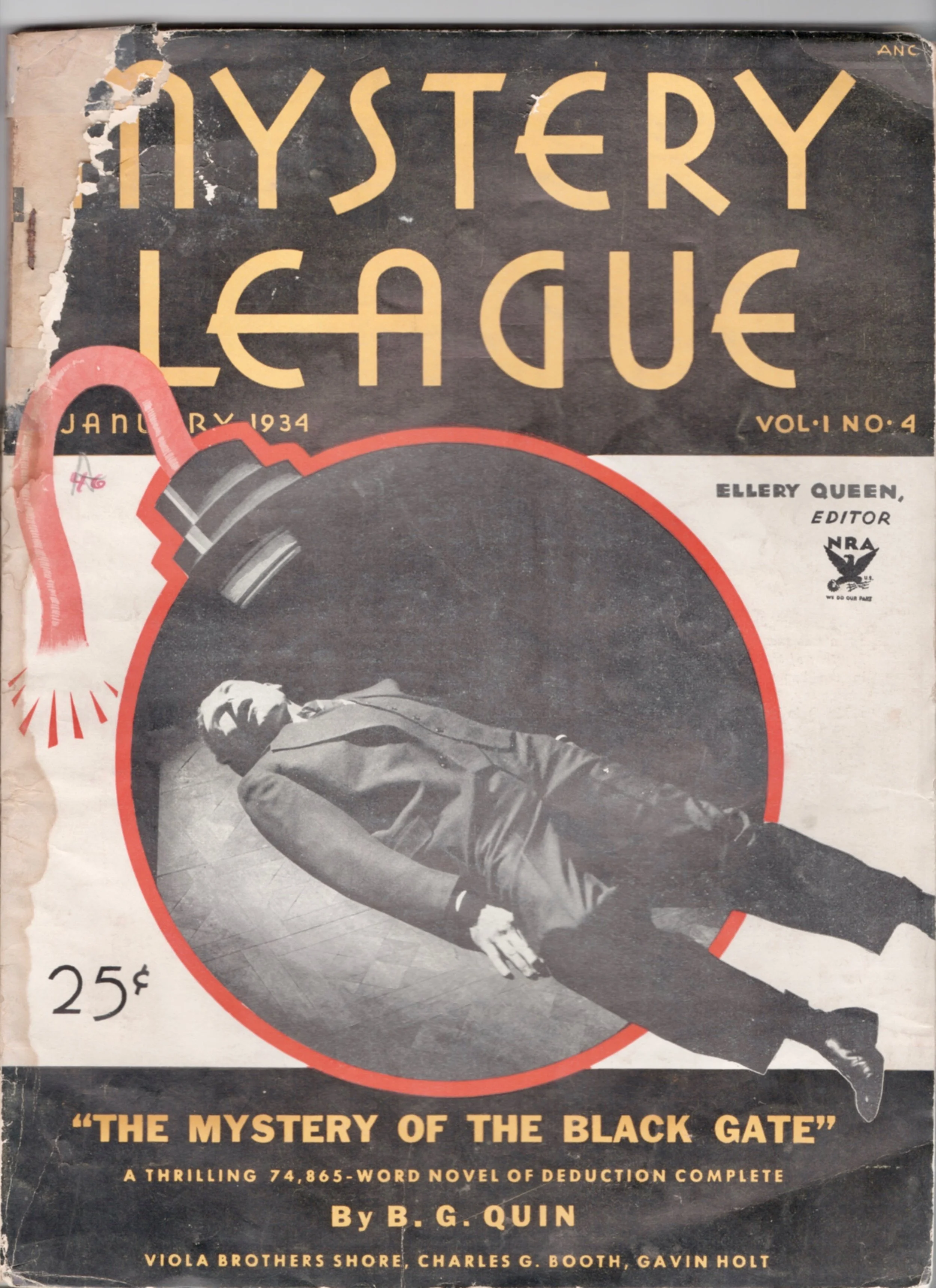 A rare and badly chewed copy of Mystery League magazine for January 1934 from my collection.