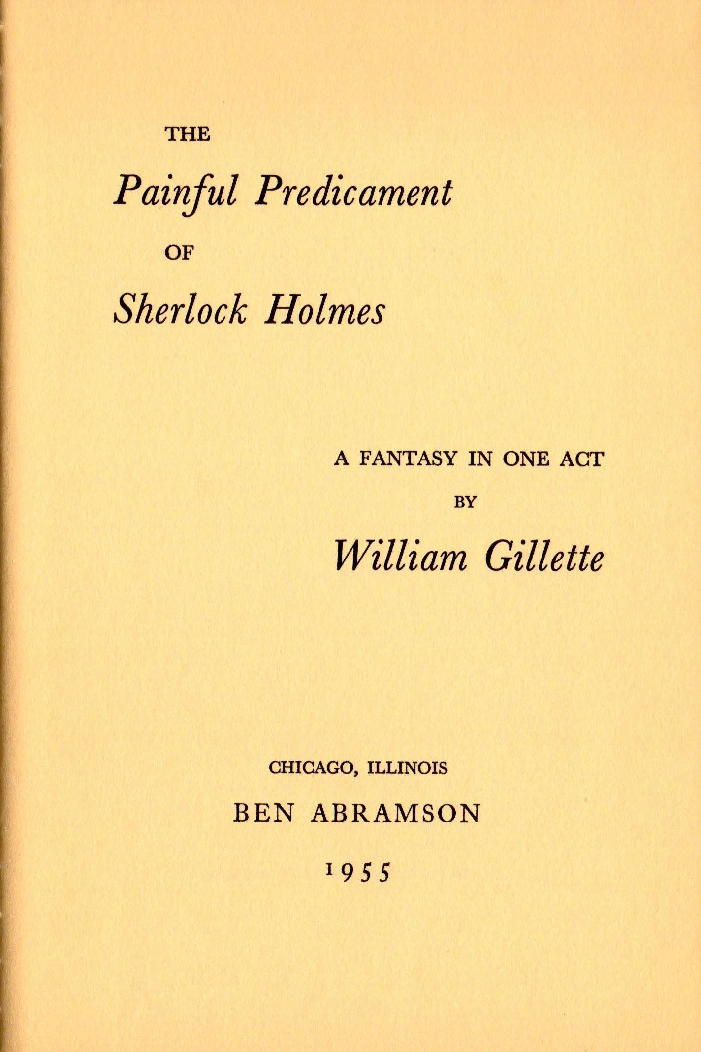Title page to The Painful Predicament of Sherlock Holmes. Starrett contributed a forward.