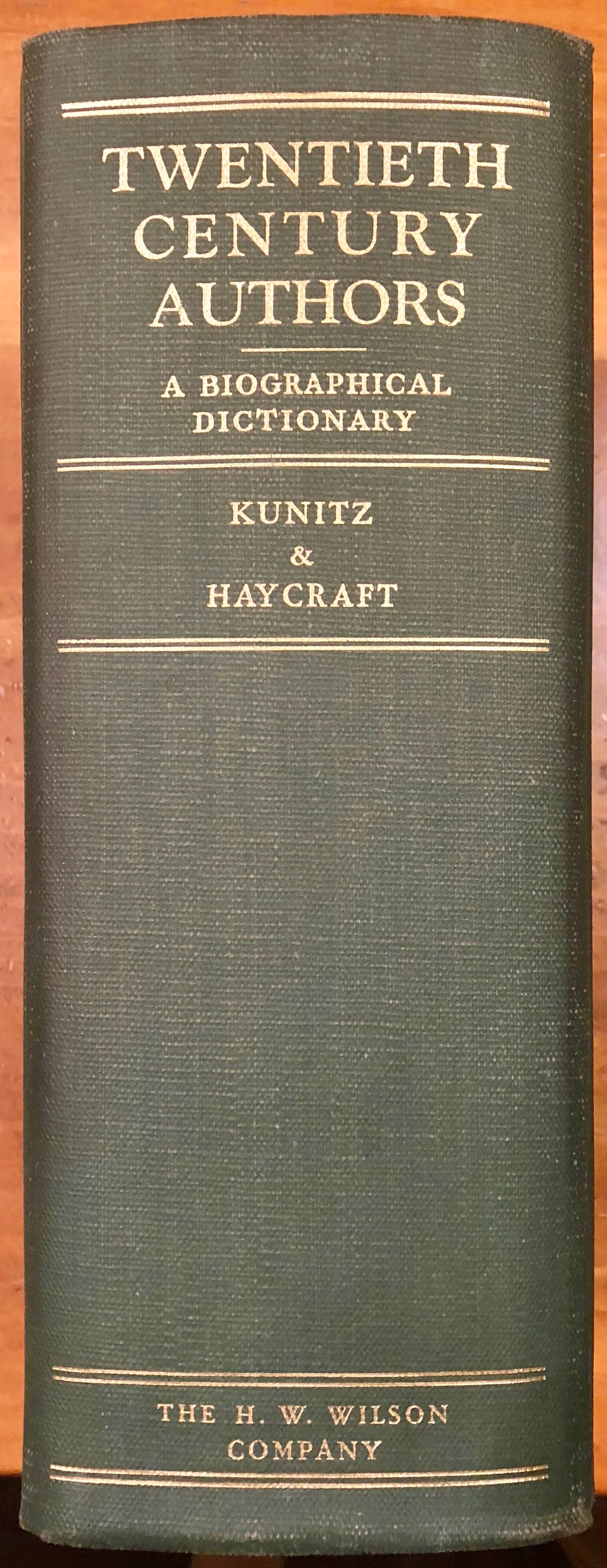 The fat, green spine of Twentieth Century Authors. A familiar sights to those of us who haunted libraries in the 60s and 70s and used volumes like this to get information about writers for high school and college essays.