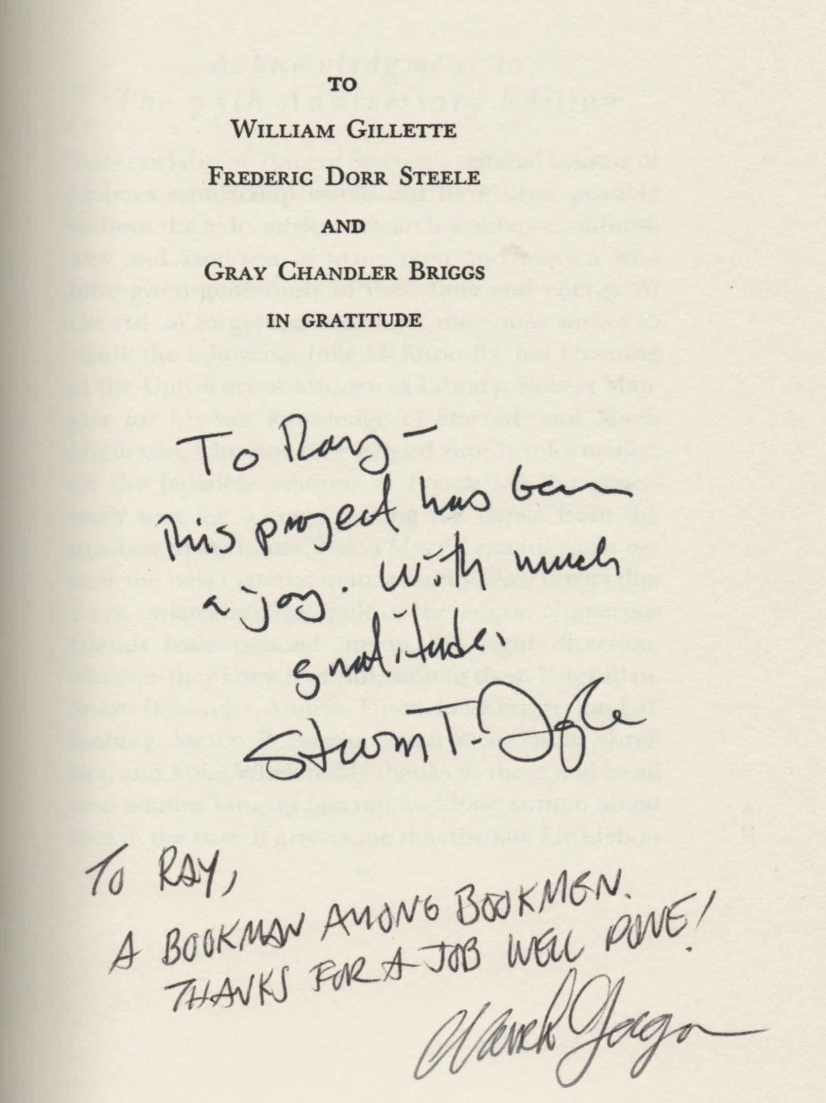This is Ray’s inscribed copy of the 75th anniversary edition with good wishes from Steve Doyle and Mark Gagen.