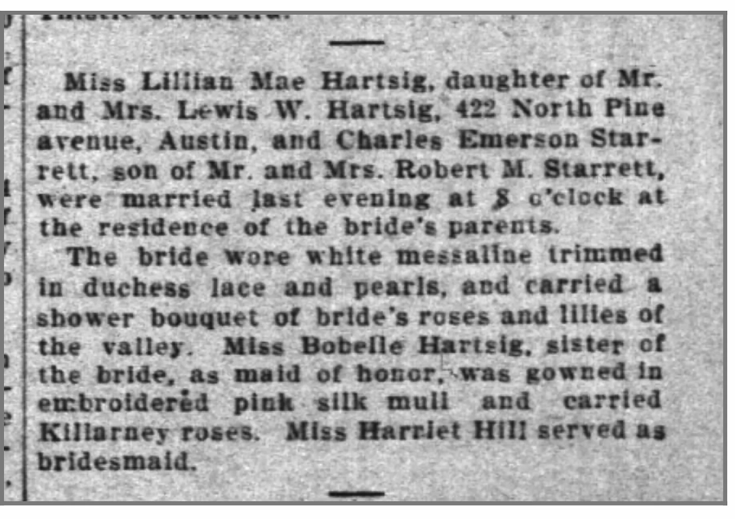 The April 22, 1909 wedding notice of Vincent and Lillian from The Chicago Inter Ocean newspaper.