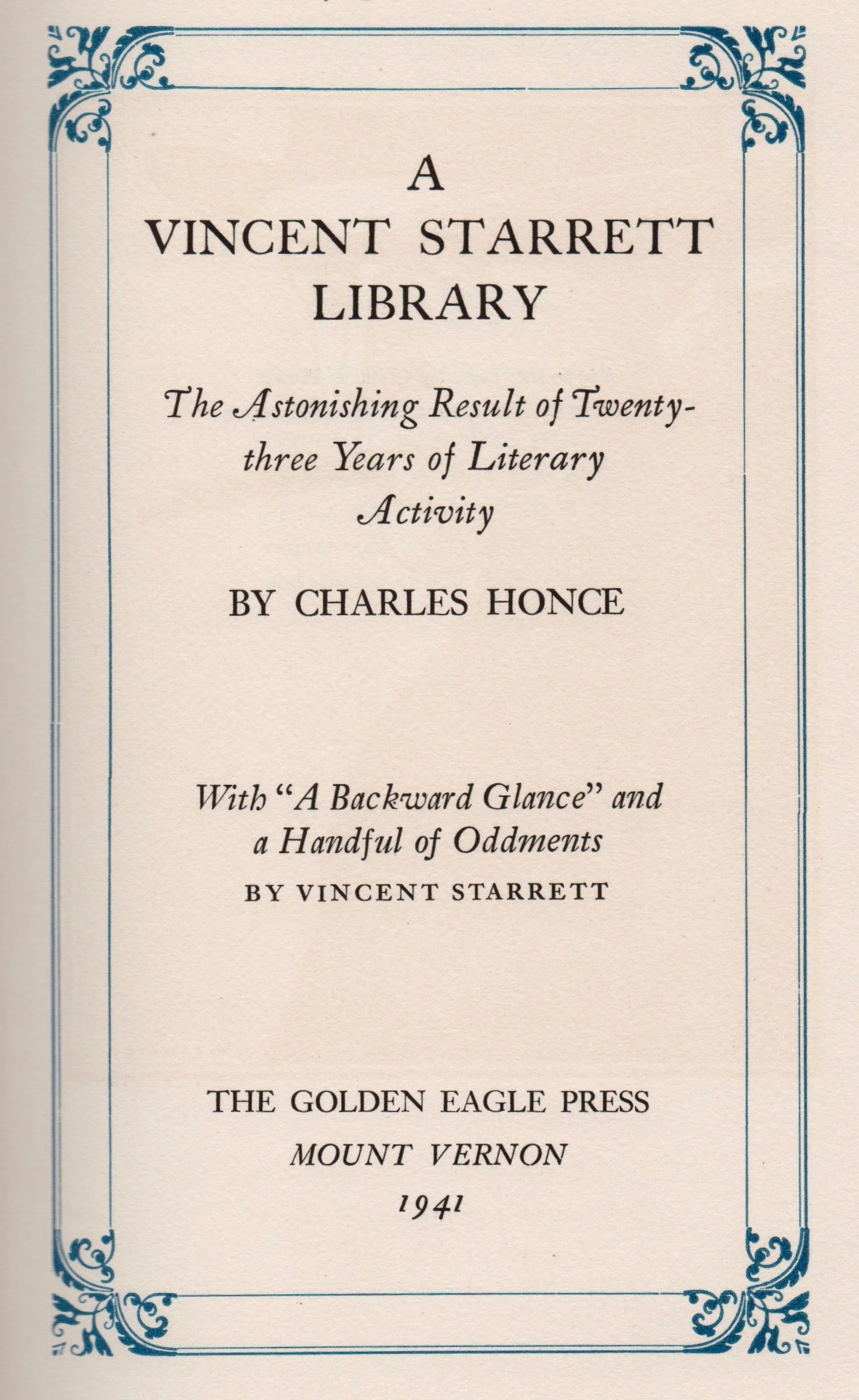 Title page to Honce’s bibliography of Starrett’s work.