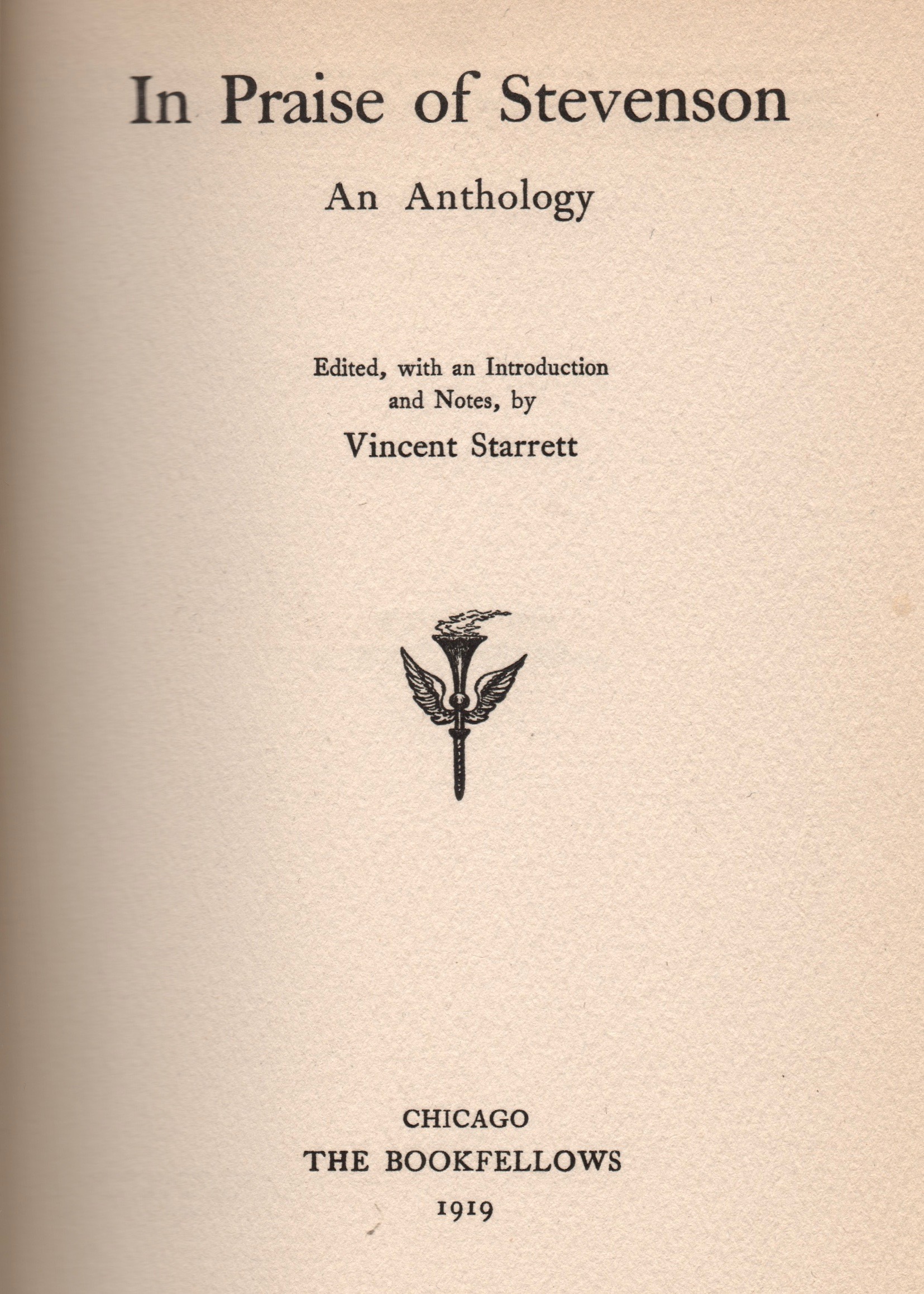 The title page to In Praise of Stevenson.