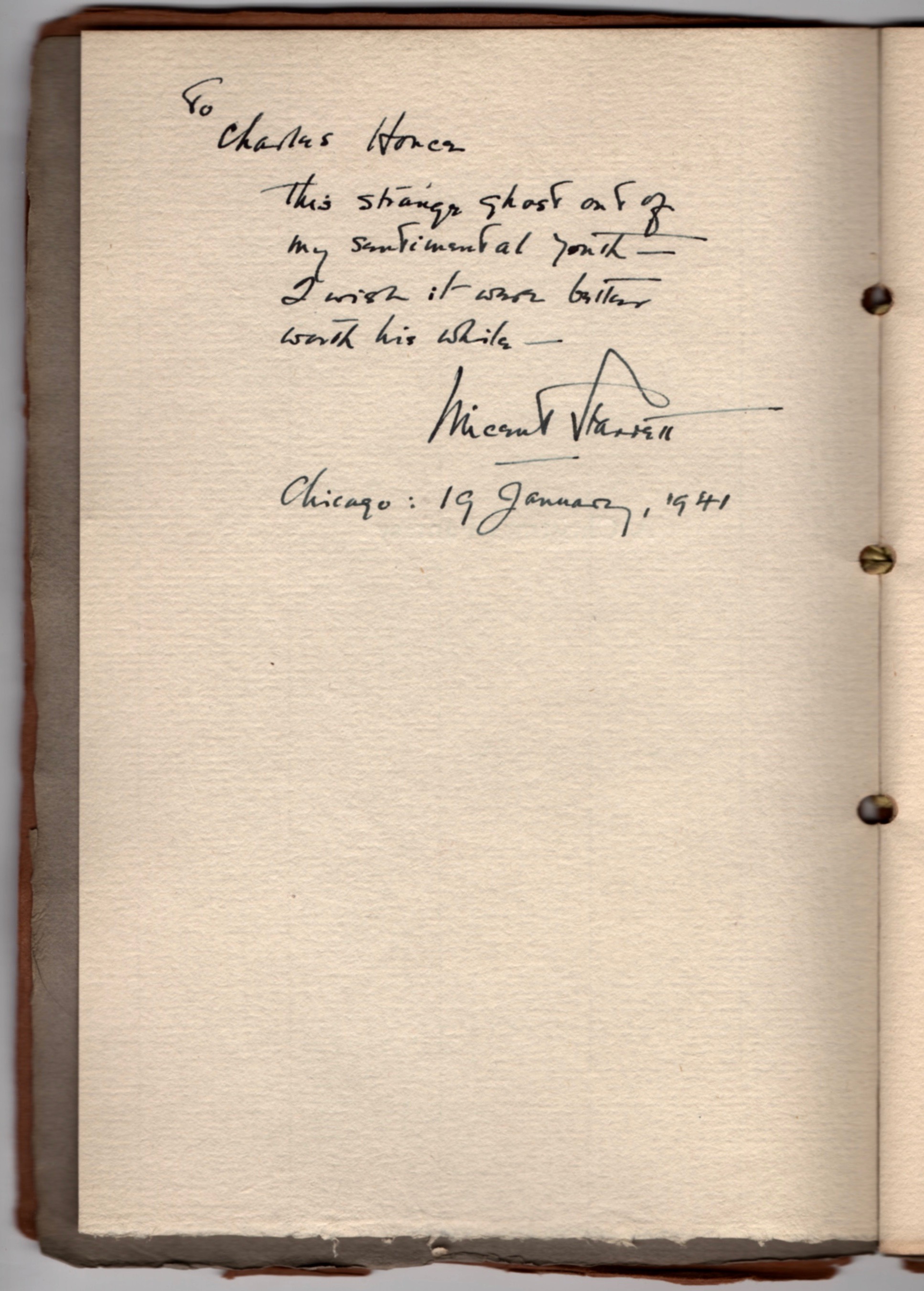 Starrett’s self-deprecating inscription to Honce.