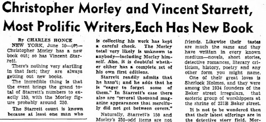 A portion of Honce’s June 10, 1944 story on new books by Morley and Starrett as published in the June 11, 1944 Abilene (TX) Reporter.