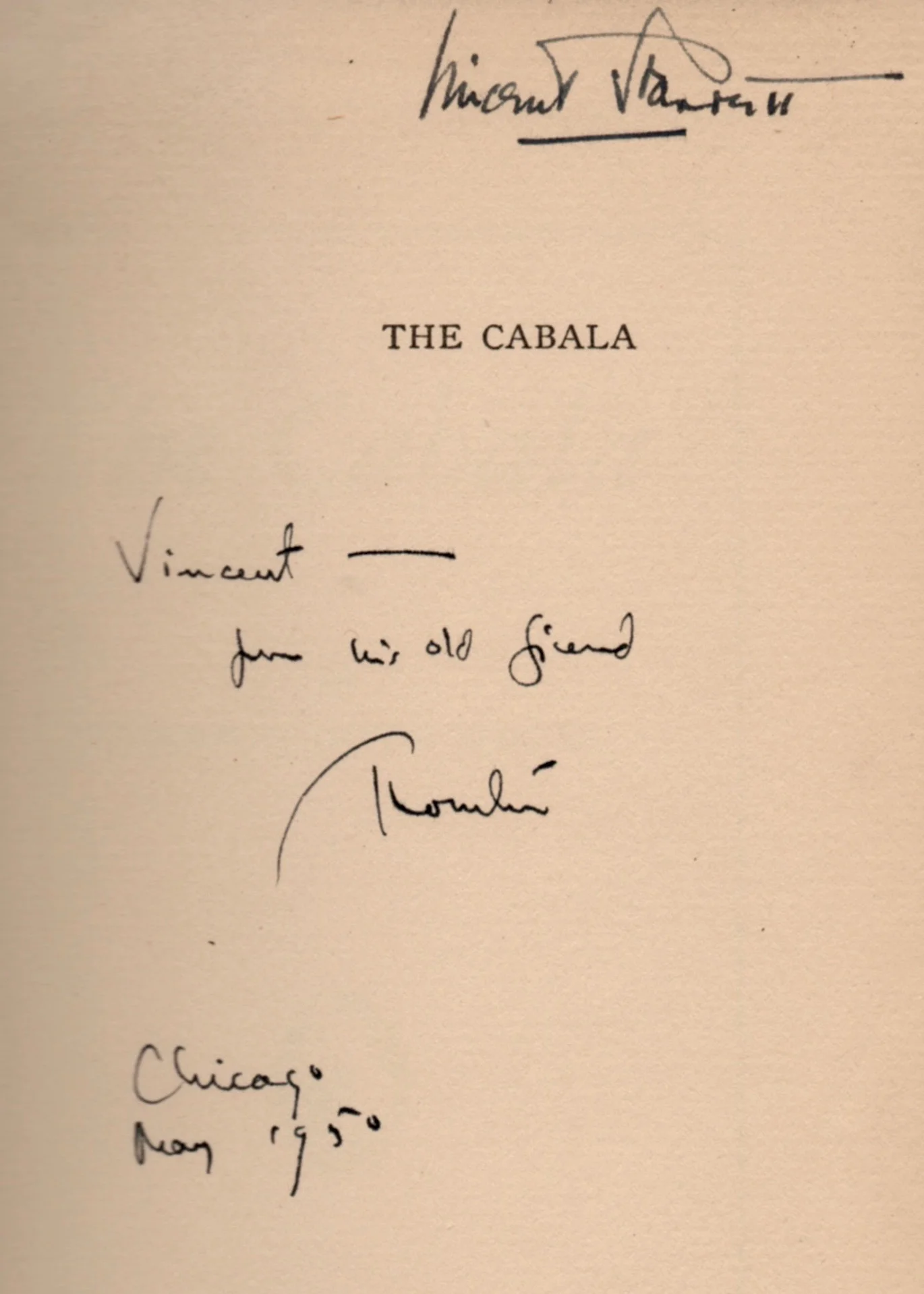 Thornton Wilder's inscription to Starrett