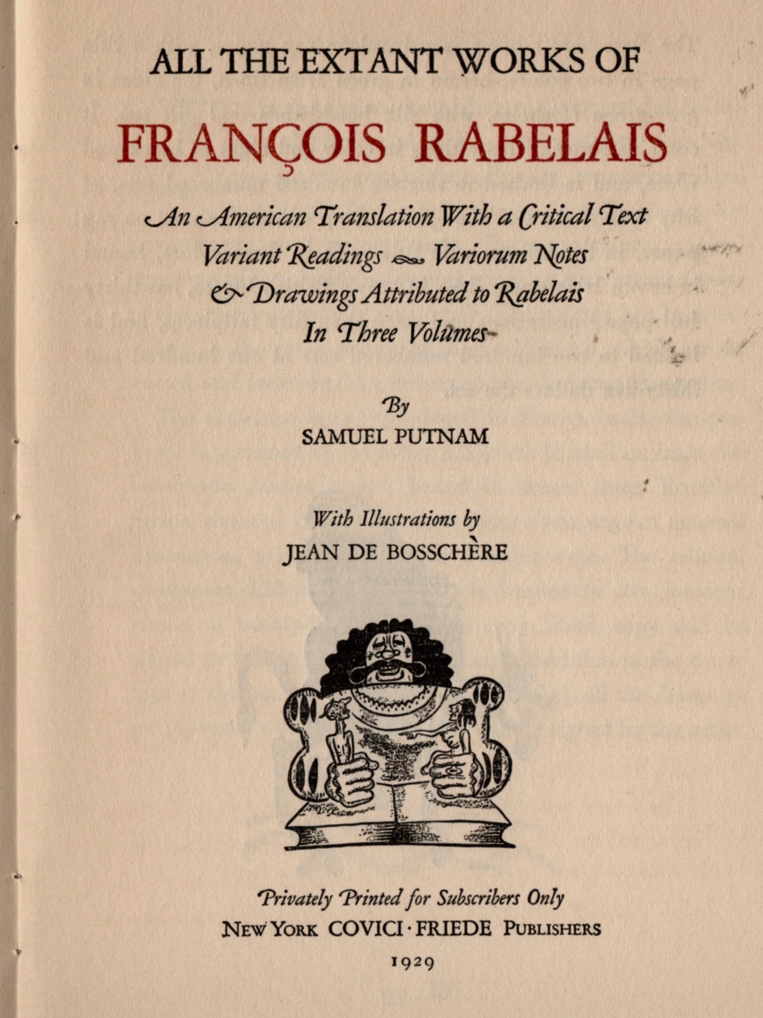 The handsome full-page reproduction of the Rabelais title page.